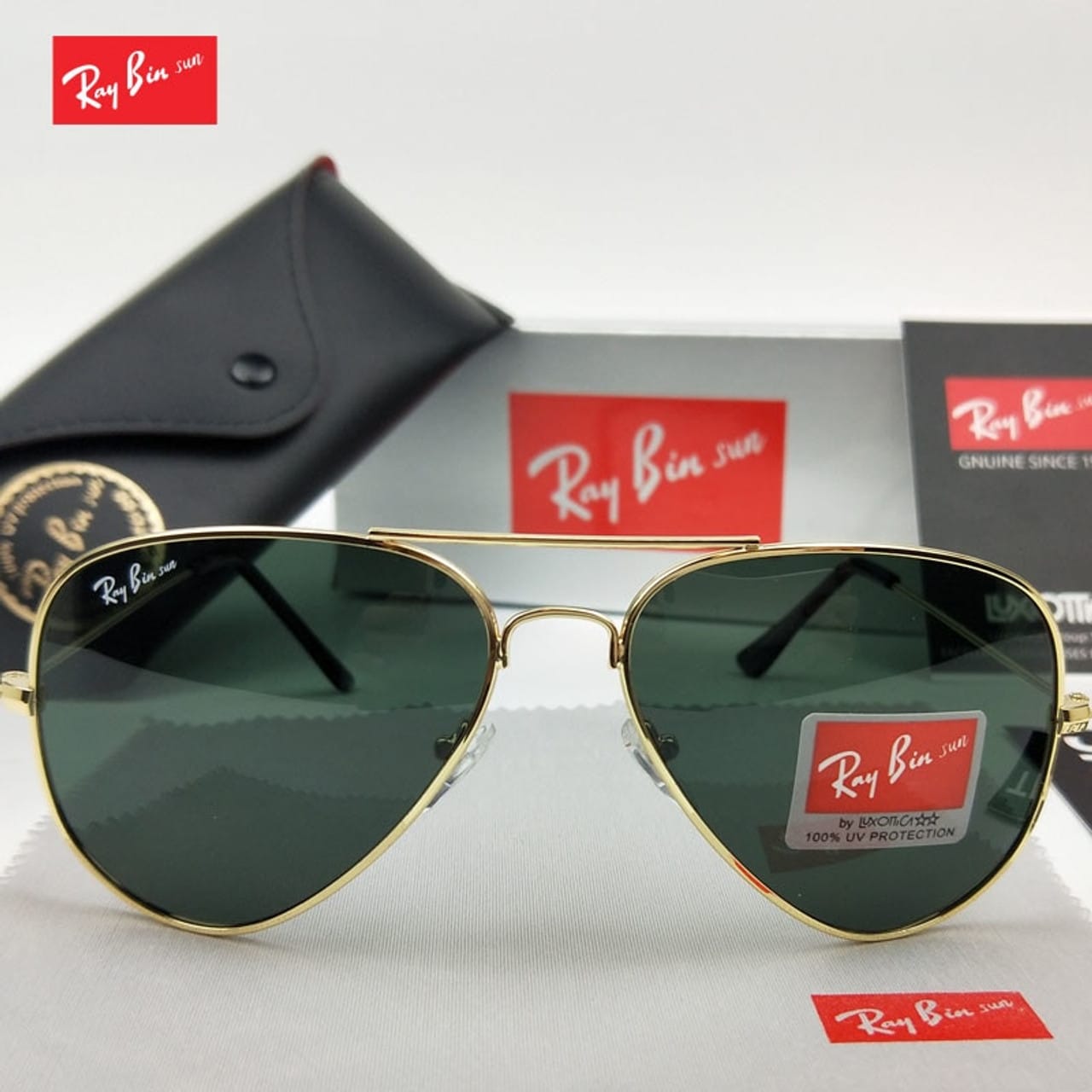 RAY-BAN Gold & Green 3025 Oval Aviator Metal Trendy Hot Favourite Wintage Sunglass For Unisex.