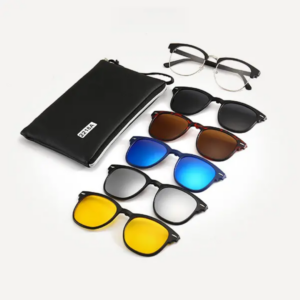 6 In 1 Spectacle Frame Men Women With 5 PCS Clip On Polarized Sunglasses Magnetic Glasses Male Computer Optical