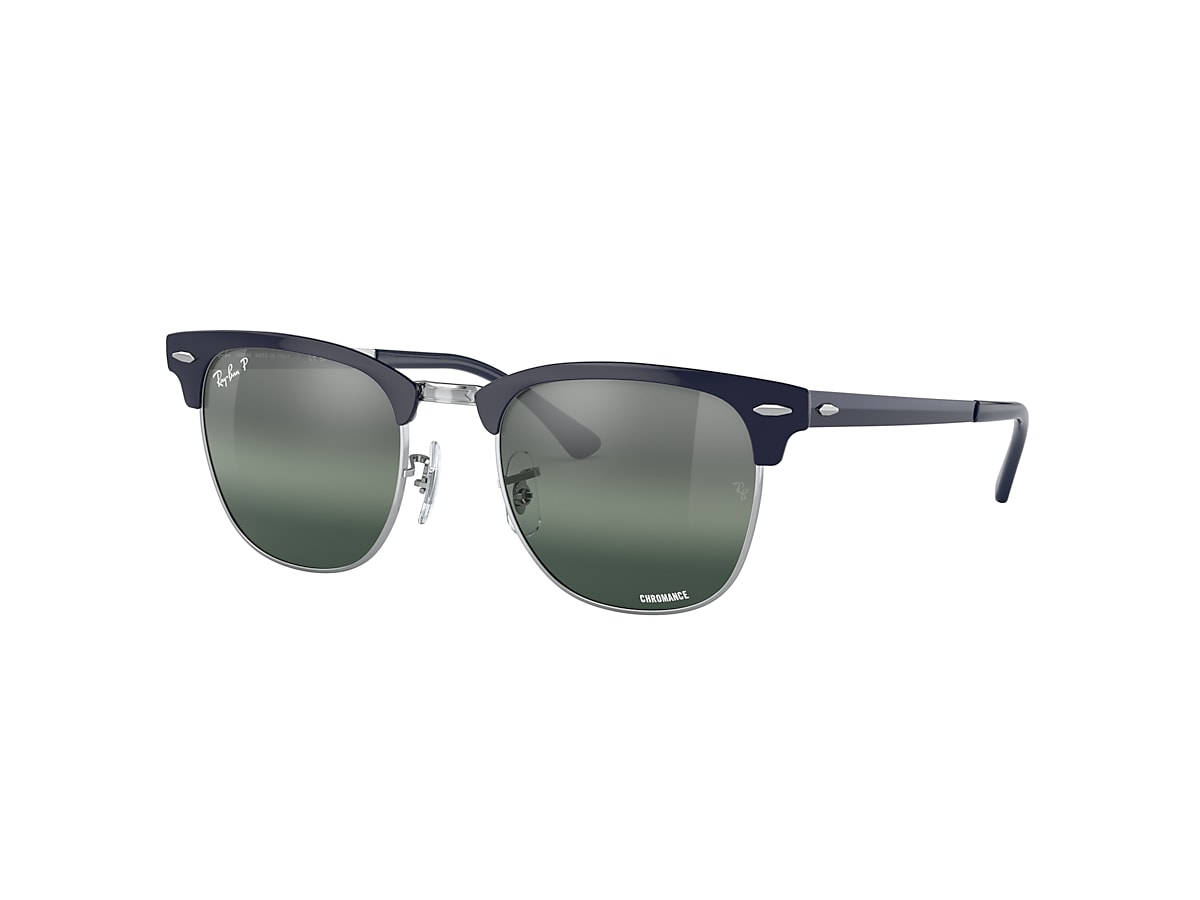 RayBan Clubmaster Metal Polished Silver & Black Chromance Polarized Sunglass Men / Women