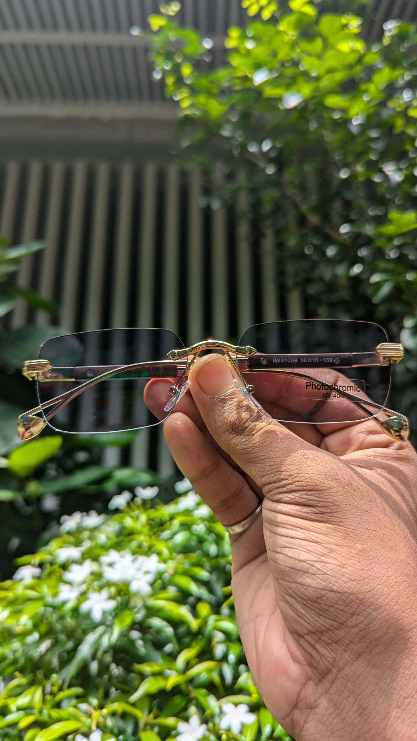 Bohemian style unisex rectangular metal frame large double New Ultral Clear Rimless photochromic Sunglasses