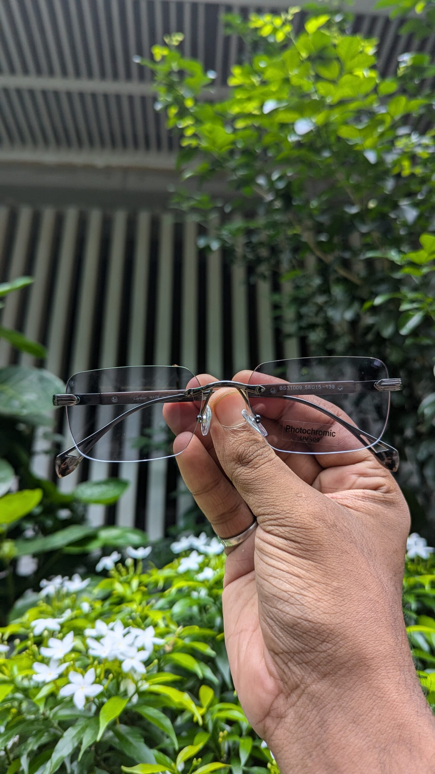Bohemian style unisex rectangular metal frame large double New Ultral Clear Rimless photochromic Sunglasses