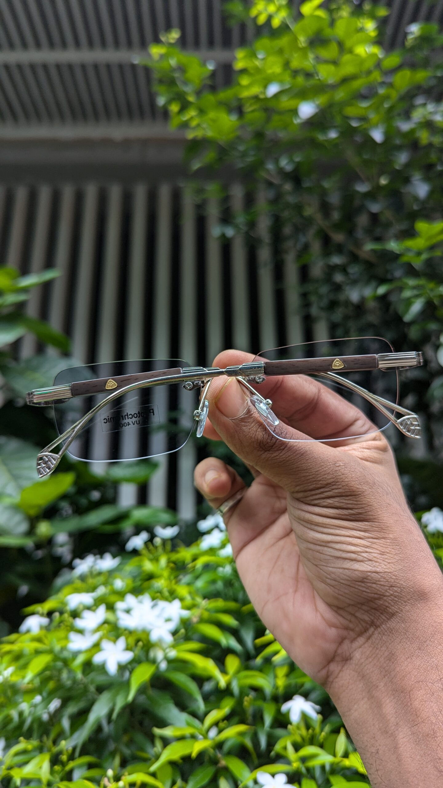Bohemian style Black&silver unisex rectangular metal frame large double New Ultral Clear Rimless photochromic Sunglasses - Image 4