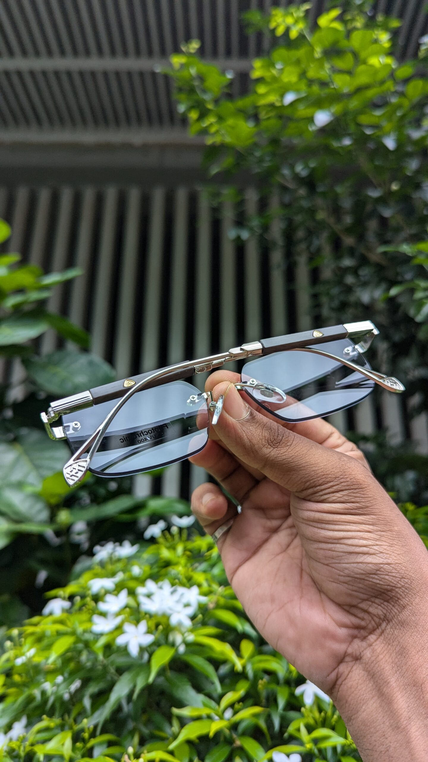 Bohemian style Black&silver unisex rectangular metal frame large double New Ultral Clear Rimless photochromic Sunglasses - Image 3