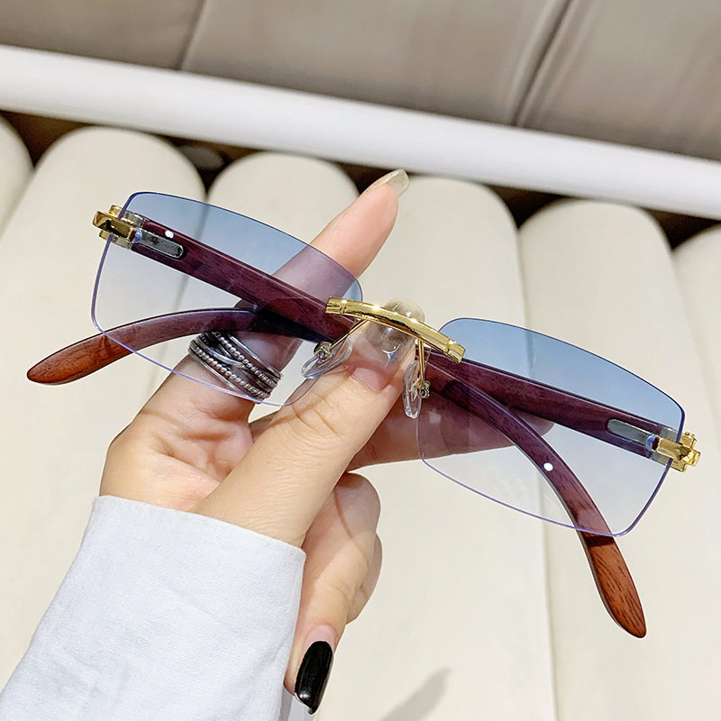 Brand Cheetah Head Sunglasses Wood Grain Women Men Rimless Cut Edge Sunscreen Sports Sunglasses Vintage UV400 Oculos De Sol