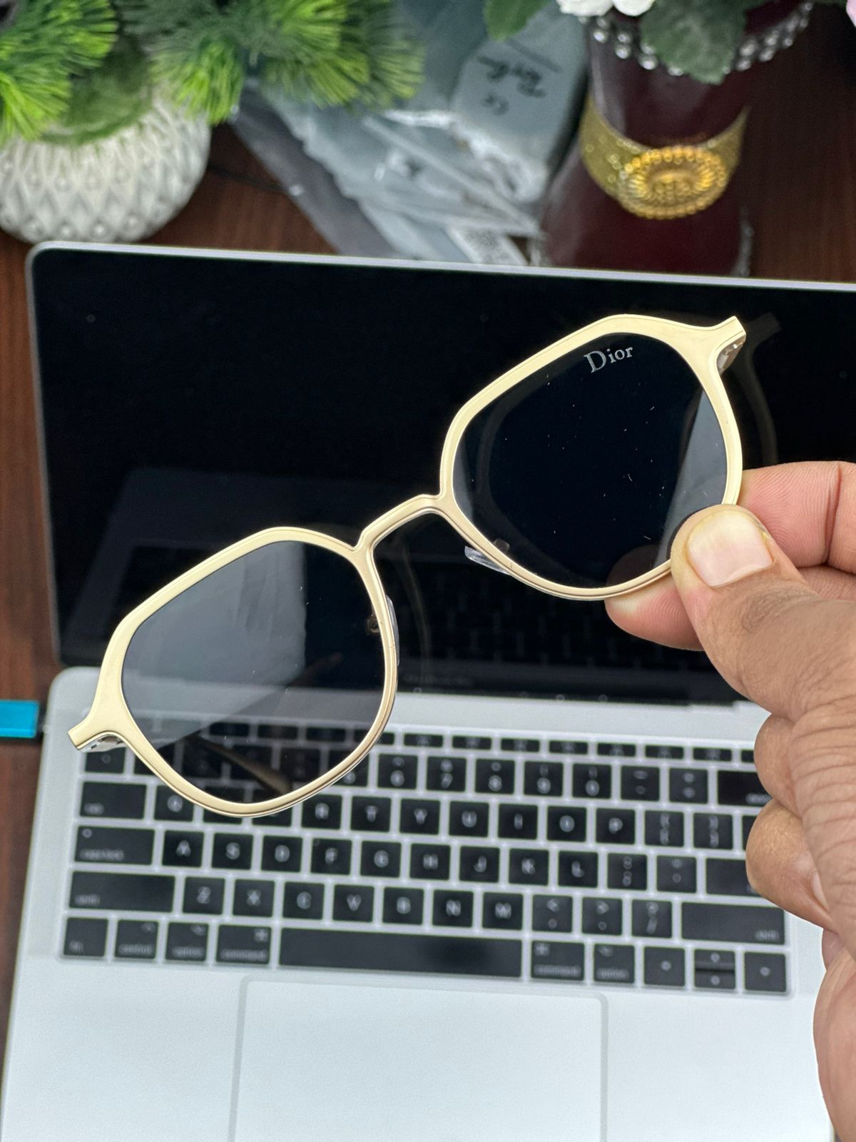 New Trending Dior Sunglasses -(golden color frame Lens color Black) - Image 2