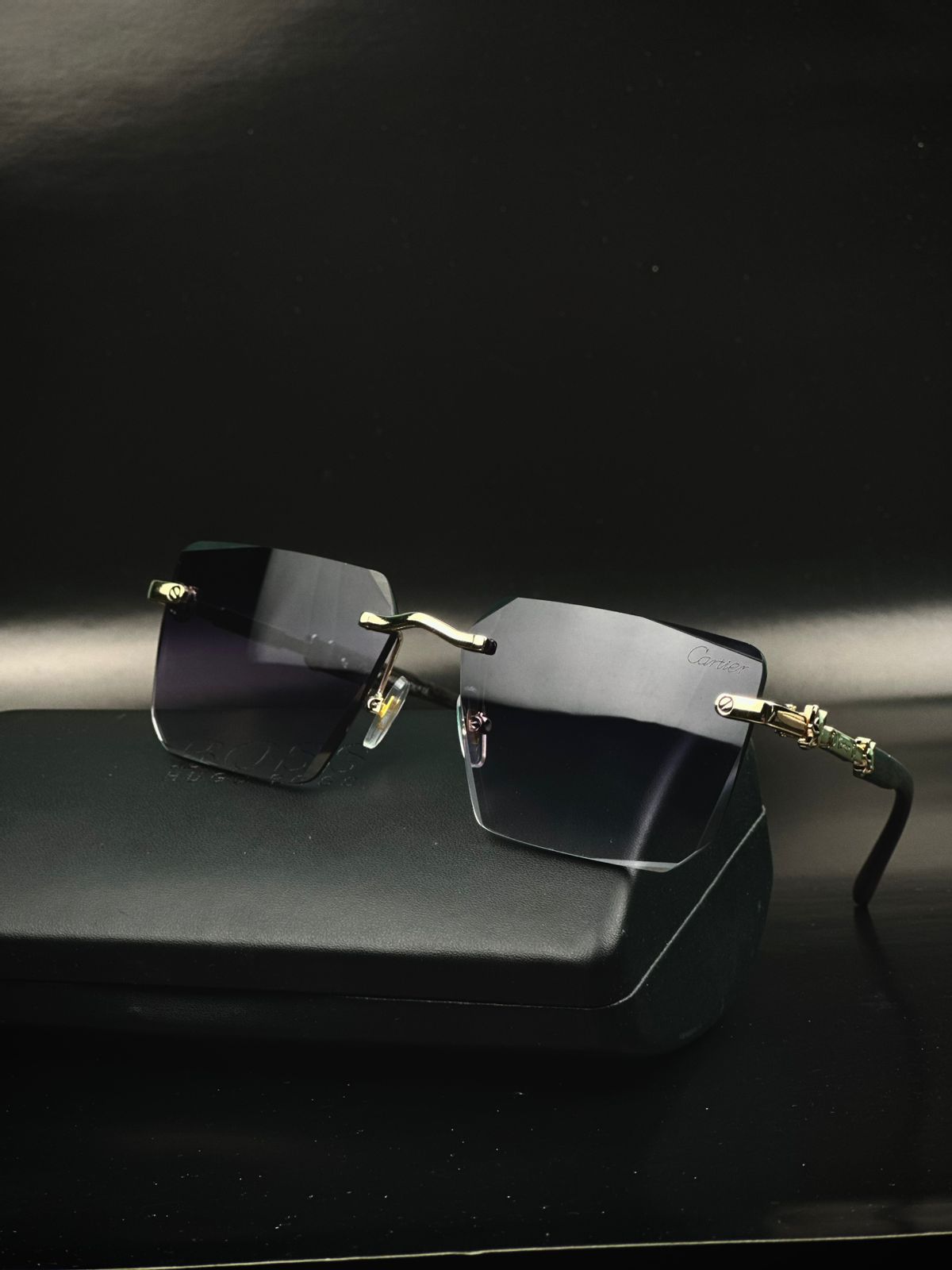 Designer Luxury Vintage Retro Sun Glasses Shades Men Rimless Diamond Cut Square Leopard Temple Driving Fashion Sunglasses