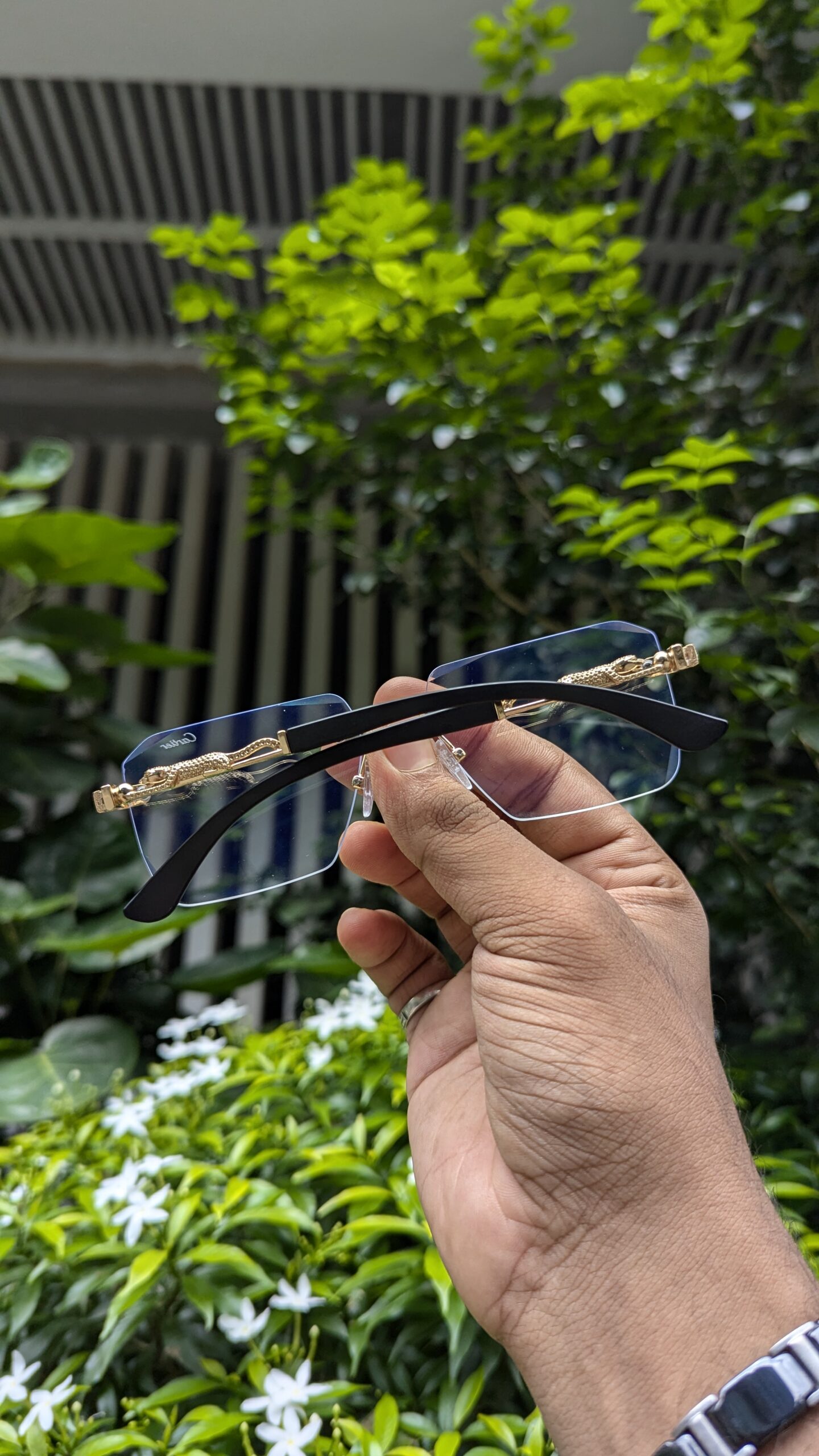 Trendy Vintage Rimless Polygonal Faceted Lens Sunglasses, With Leopard Design Temples, For Men Women Party Vacation Travel Driving Fishing Decors - Image 4