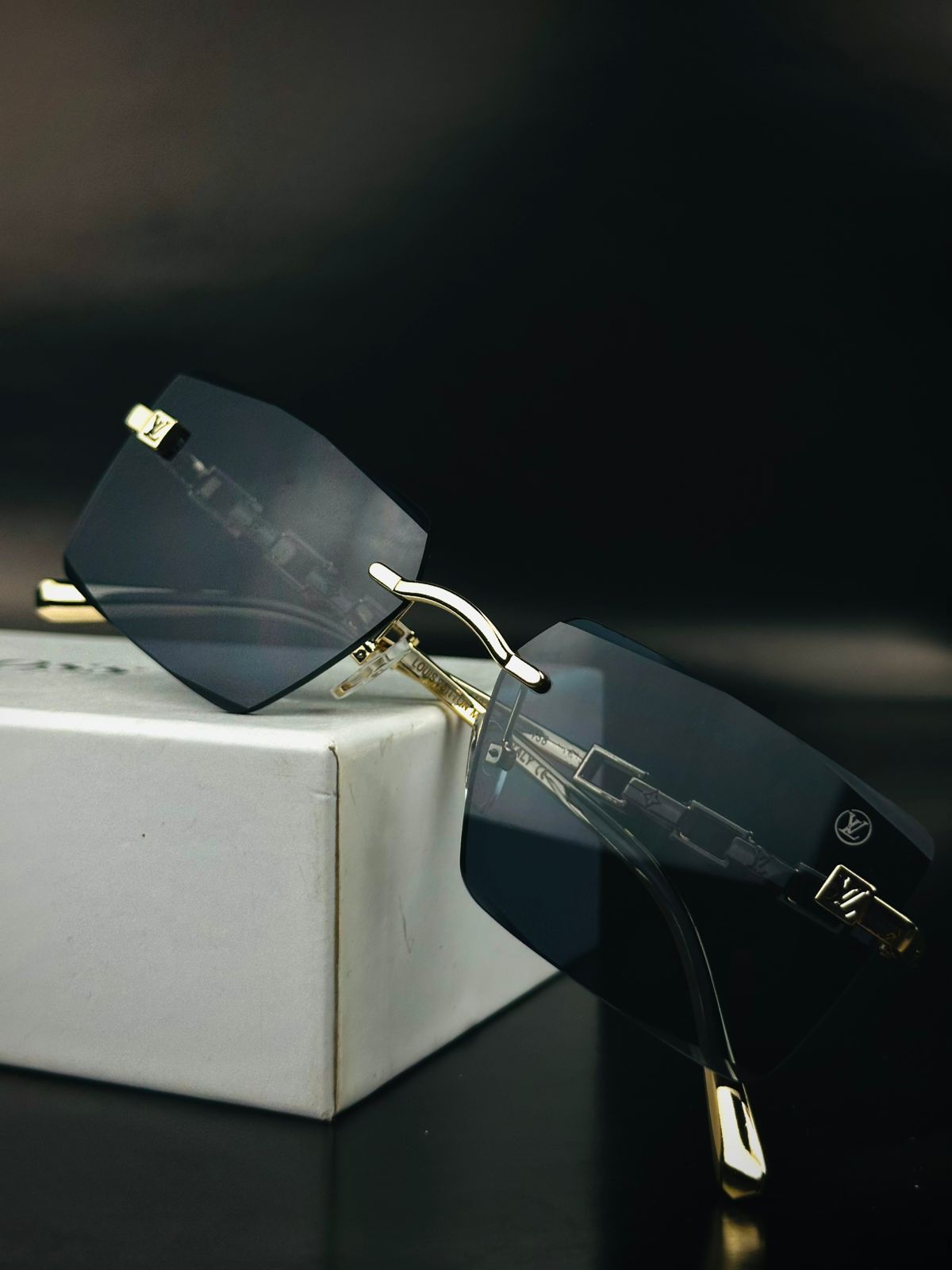 Designer Luxury Louls vultton Sun Glasses Shades Men Rimless Diamond Cut Square Leopard Temple Driving Fashion Sunglasses - Image 4