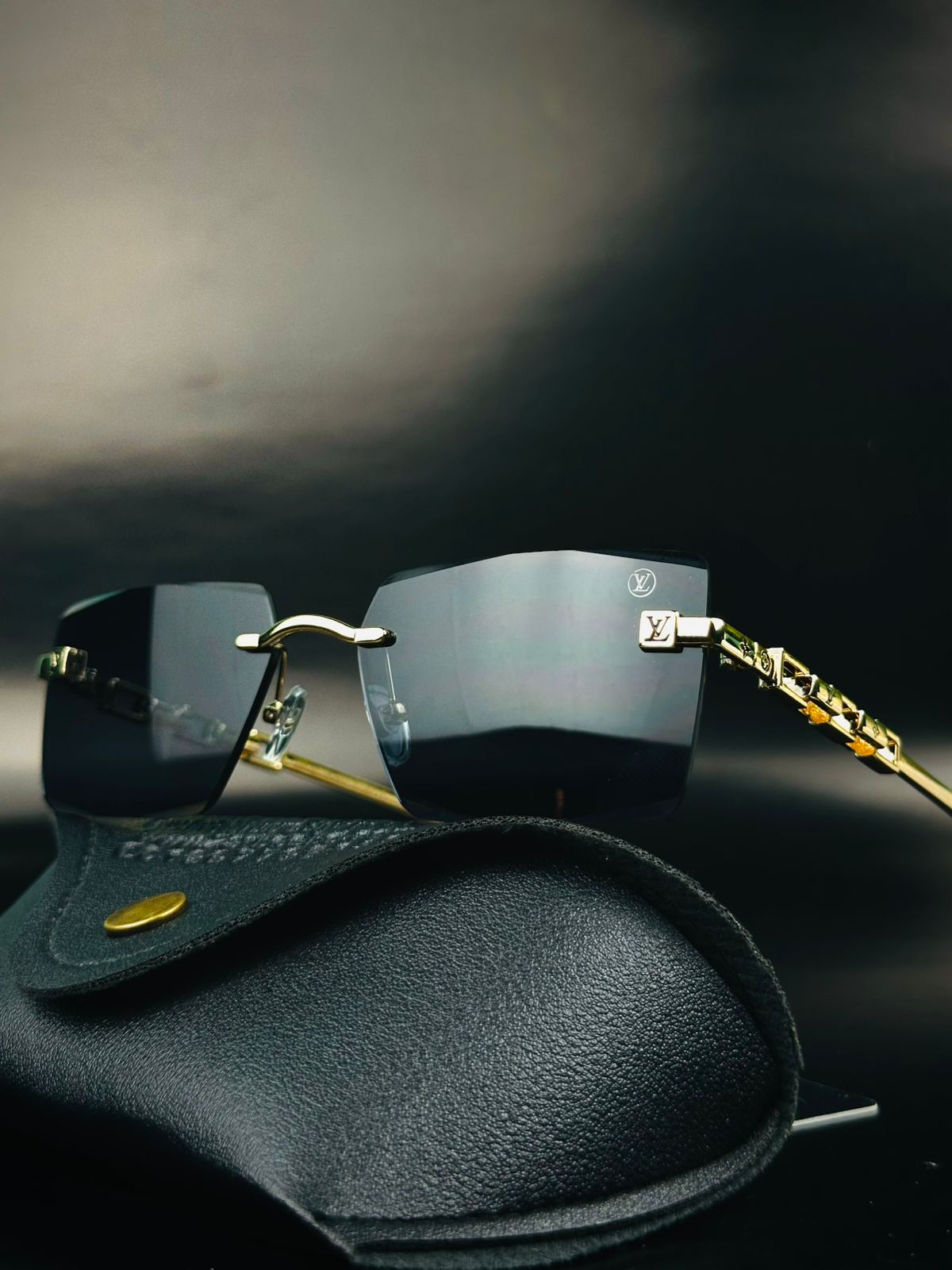 Designer Luxury Louls vultton Sun Glasses Shades Men Rimless Diamond Cut Square Leopard Temple Driving Fashion Sunglasses