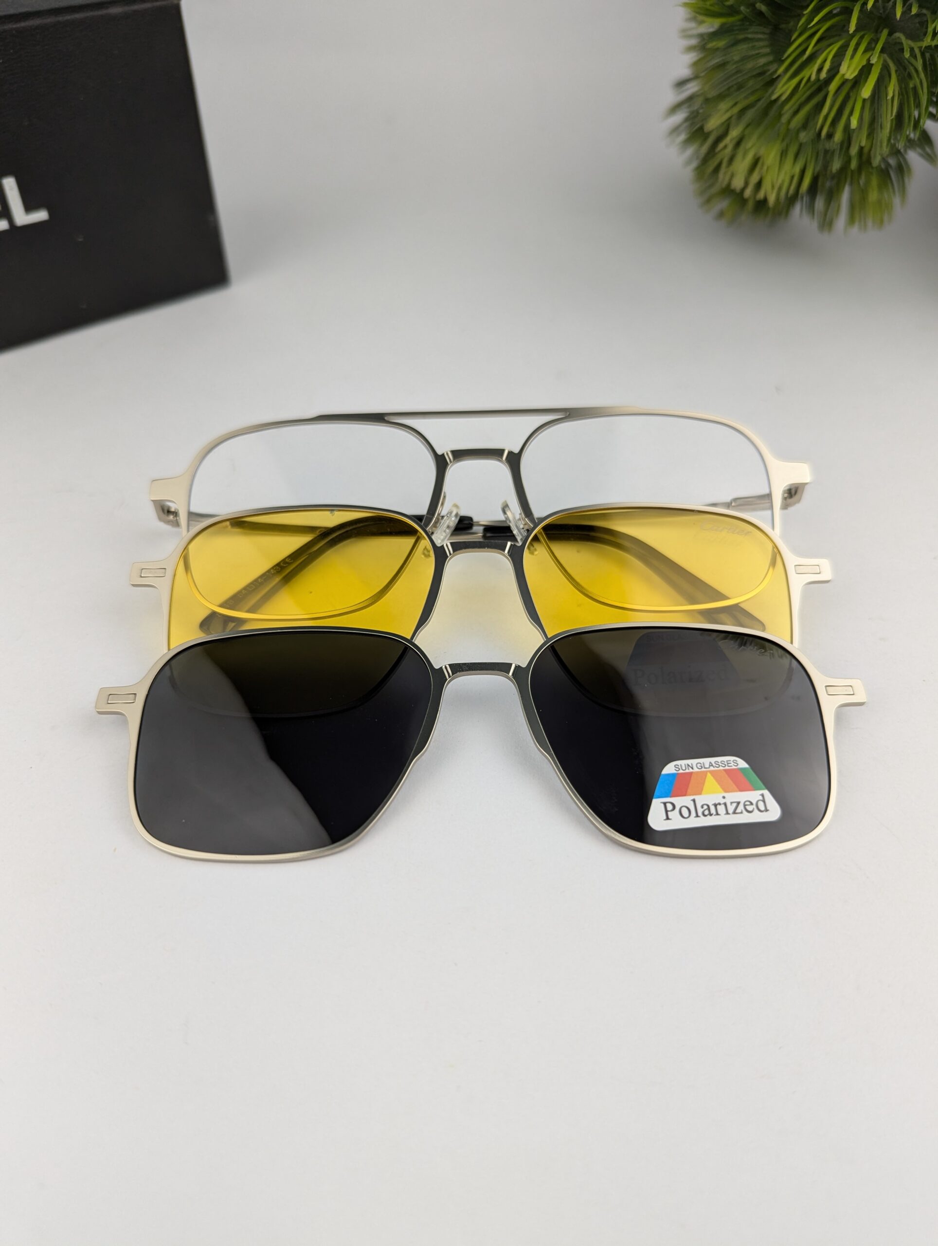 Cartier 3 In 1 Sunglasses Men Polarized Sunglasses Night Vision Eyewear Magnetic Sun Glasses Frame Spectacles 3 Lens Unisex Anti-UV Spectacles Fashion Eyeglass