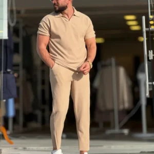 Old Money Polo T Shirt & Trouser (Beige)
