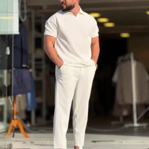 Old Money Polo T Shirt & Trouser (Off White)