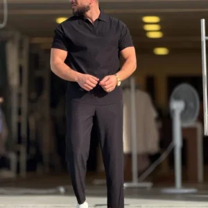 Old Money Polo T Shirt & Trouser (Black)