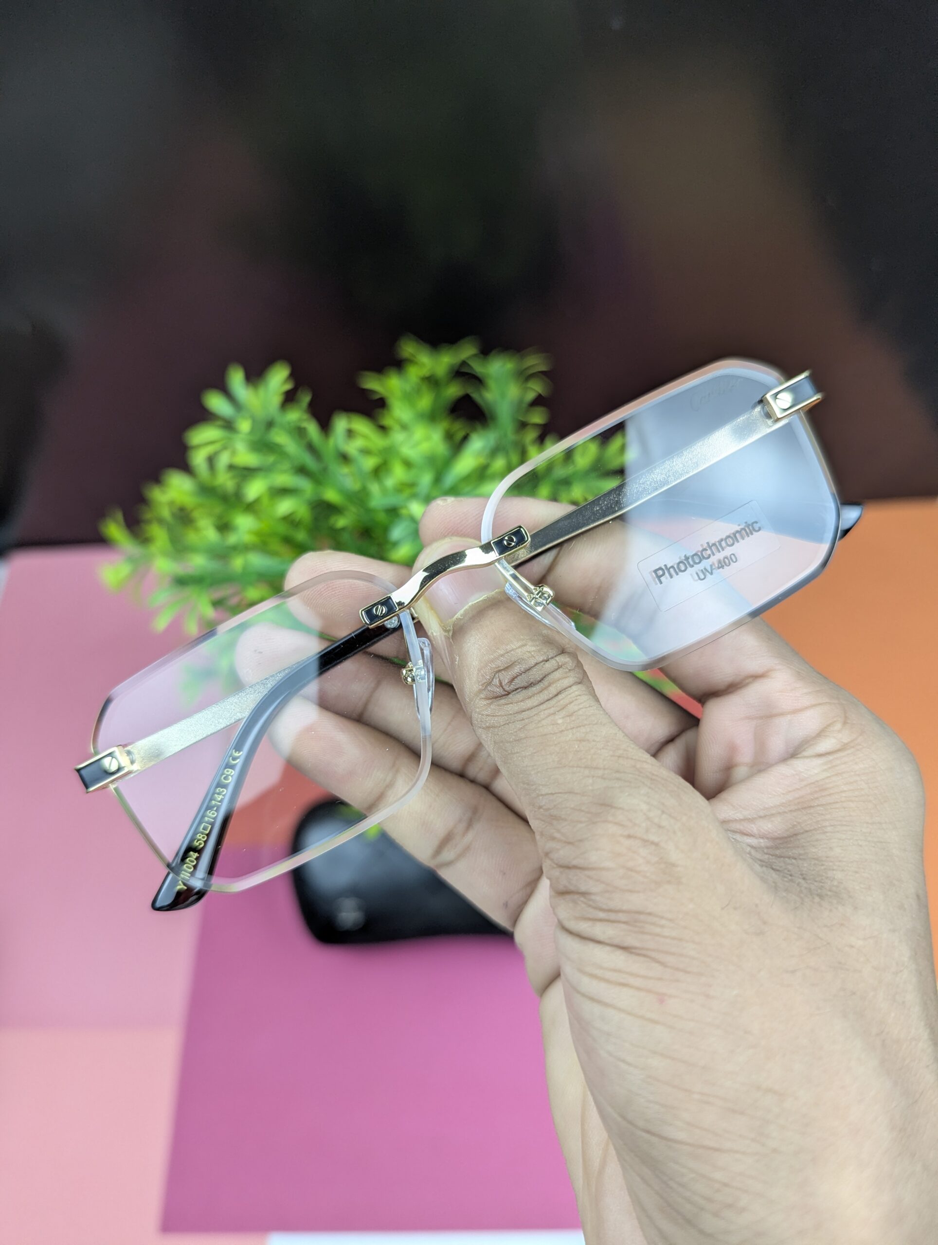 Photochromic UV400 Rimless Square Eyeglasses