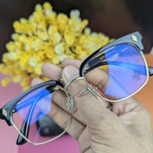 Chrome Hearts Clubmaster Style Anti-Blue Light Glasses – Black & Gold Frame