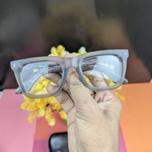 Miu Miu Style Matte Grey Rectangular Glasses – Wood Grain Temple Arms