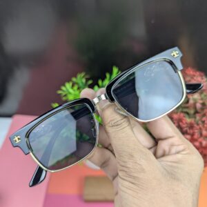 Premium Metal Accent Square Sunglasses for Men & Women – Black & Gold