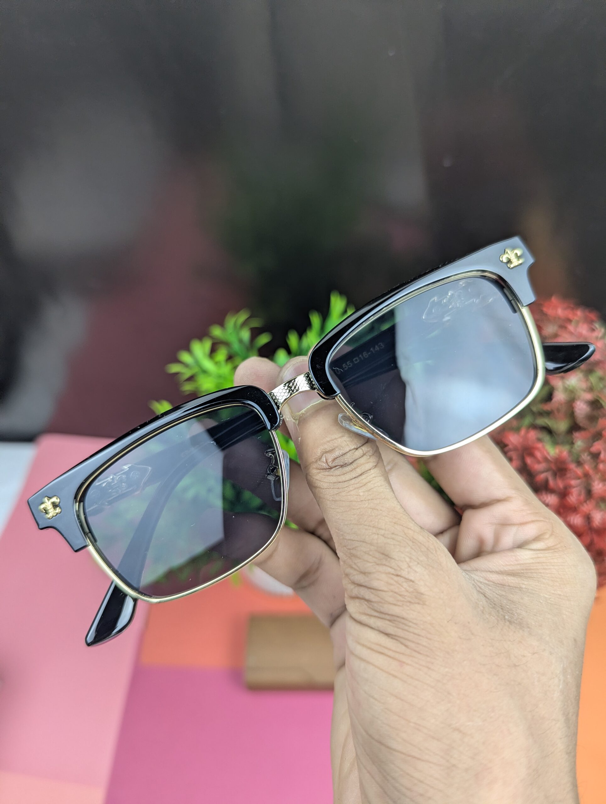 Premium Metal Accent Square Sunglasses for Men & Women – Black & Gold