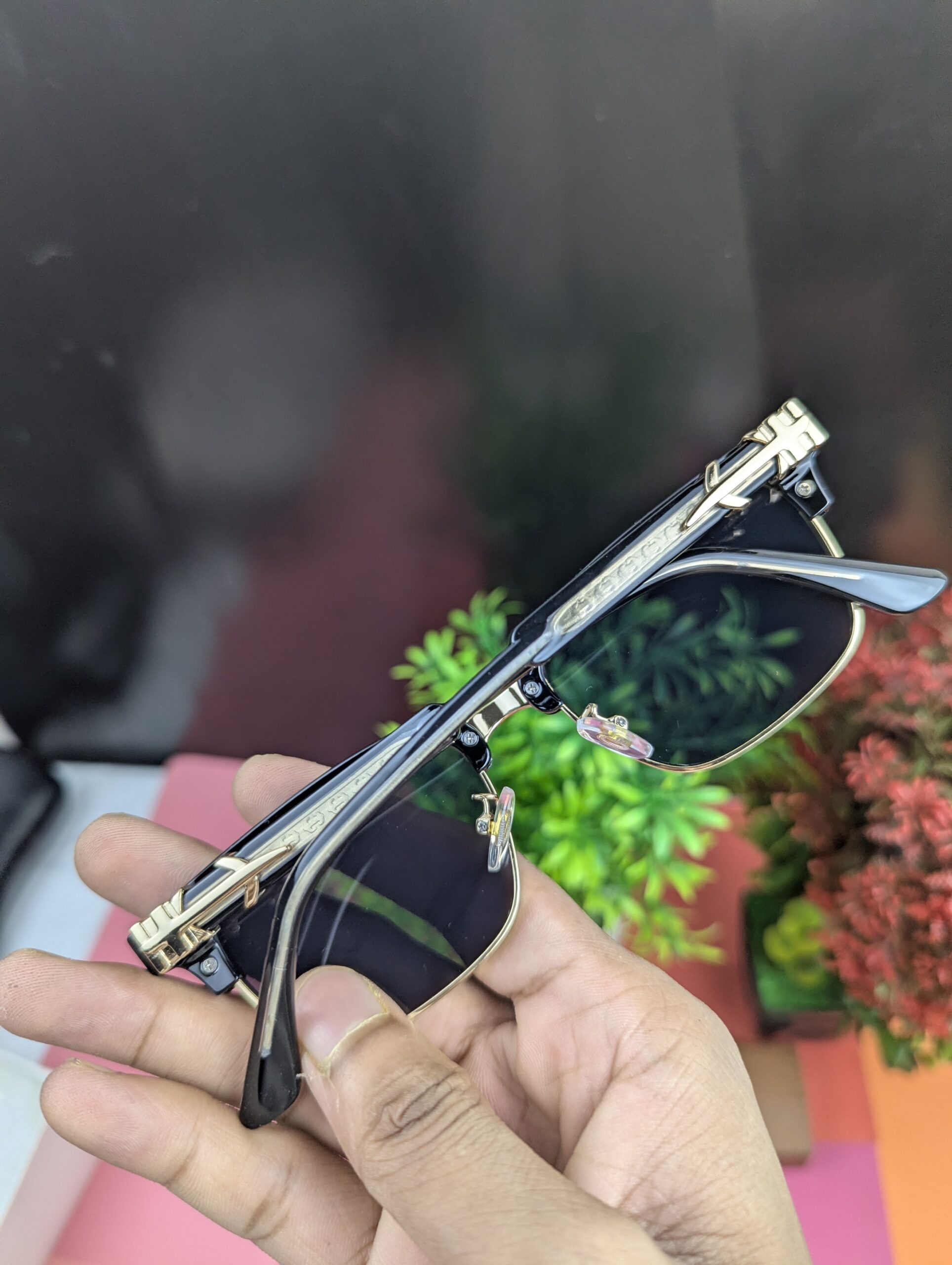 Premium Metal Accent Square Sunglasses for Men & Women – Black & Gold - Image 2