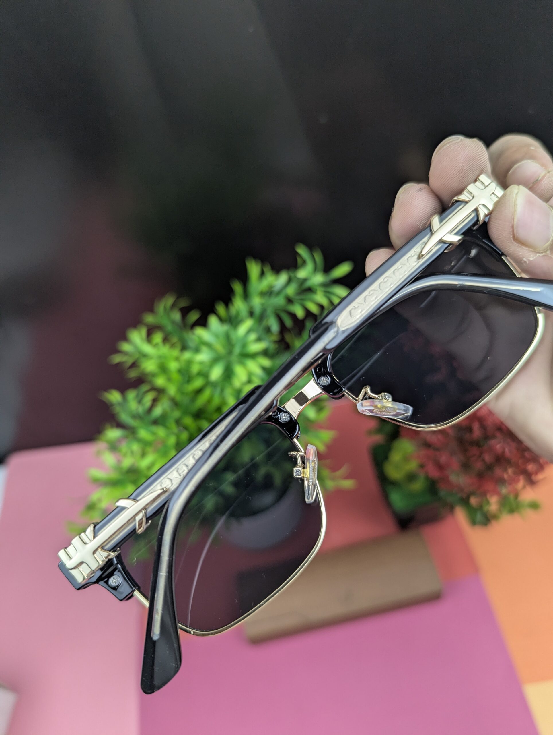 Premium Metal Accent Square Sunglasses for Men & Women – Black & Gold - Image 5
