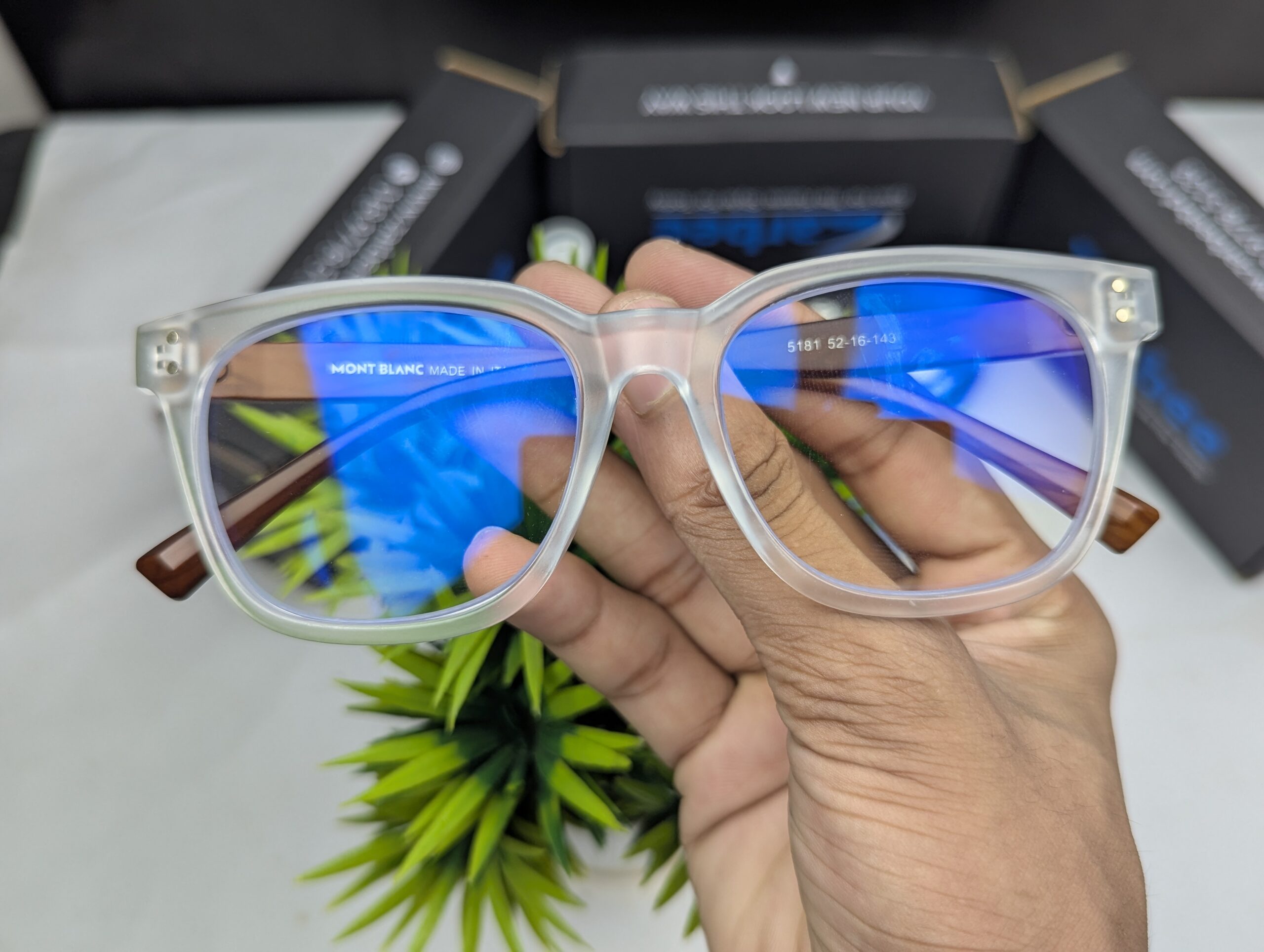 Mont Blanc Premium Matte Translucent Square Eyeglasses Frame - Image 2
