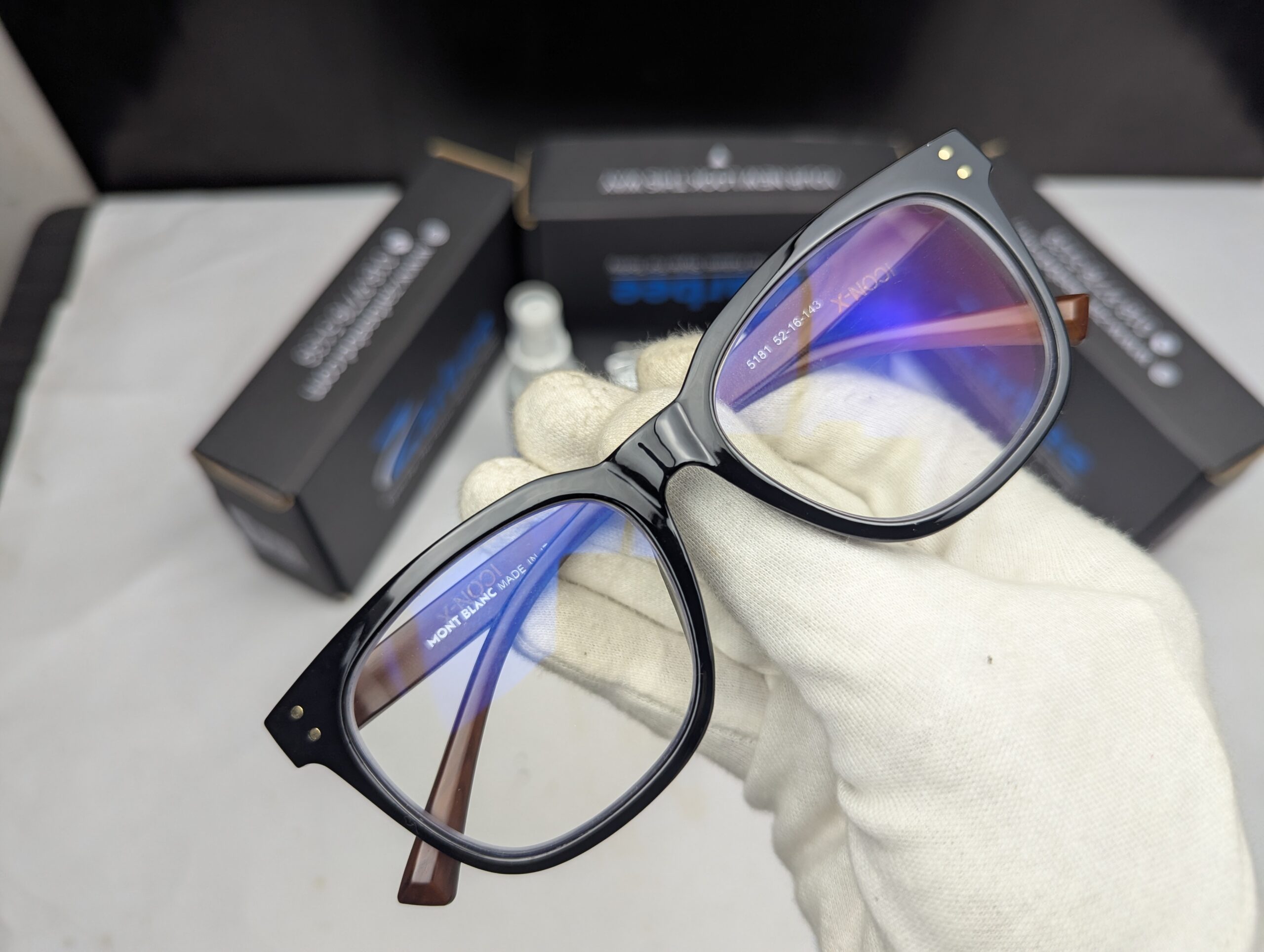 Mont Blanc Premium Glossy Black Square Eyeglasses Frame - Image 3