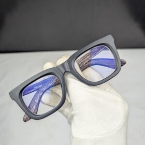 Miu Miu Premium Matte Black Square Eyeglasses with Wooden Texture Temples – Unisex Eyewear