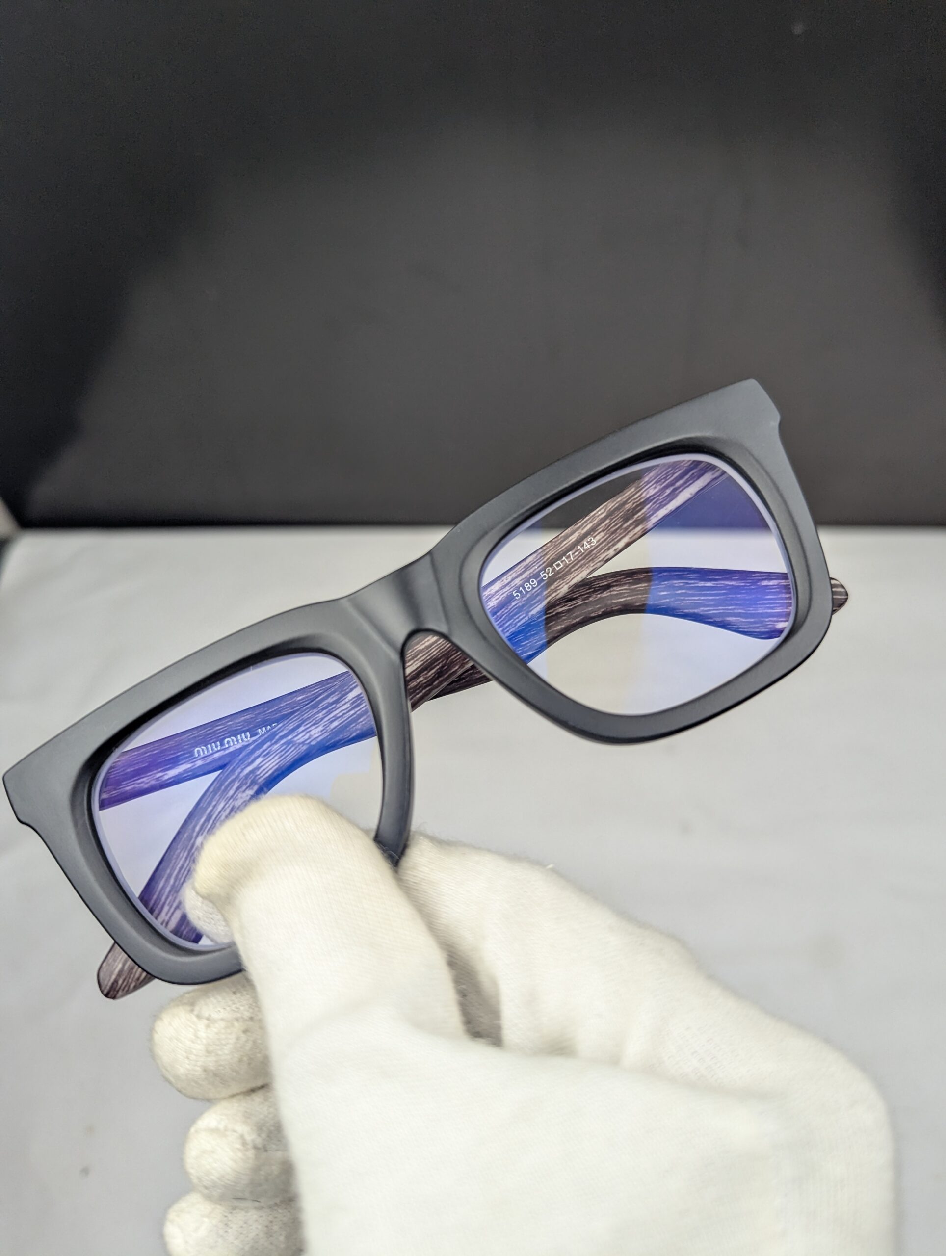 Miu Miu Premium Matte Black Square Eyeglasses with Wooden Texture Temples – Unisex Eyewear - Image 4