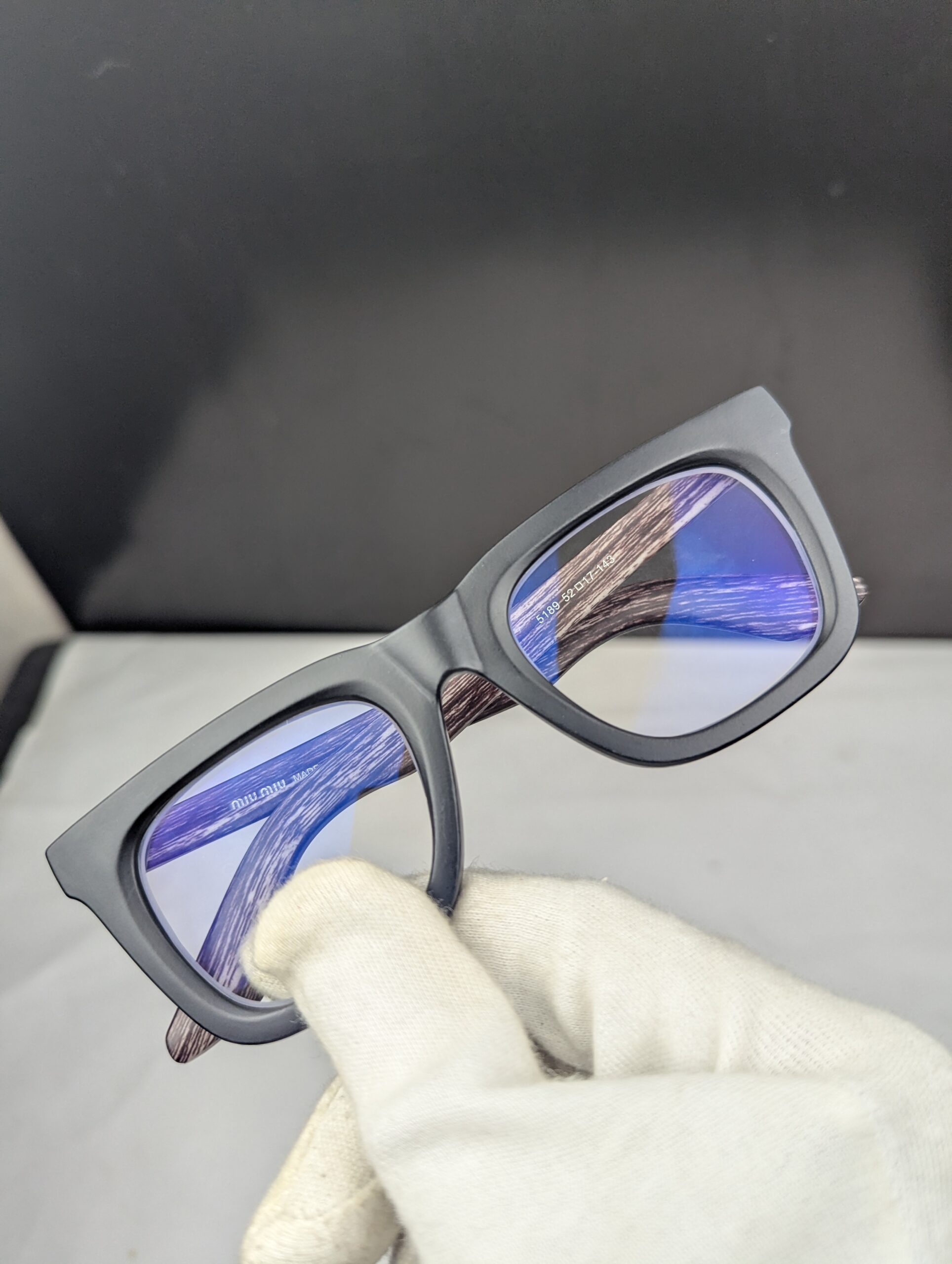 Miu Miu Premium Matte Black Square Eyeglasses with Wooden Texture Temples – Unisex Eyewear - Image 5