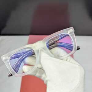 Modern Matte Translucent Square Blue Light Blocking Eyeglasses with Wood-Grain Temples