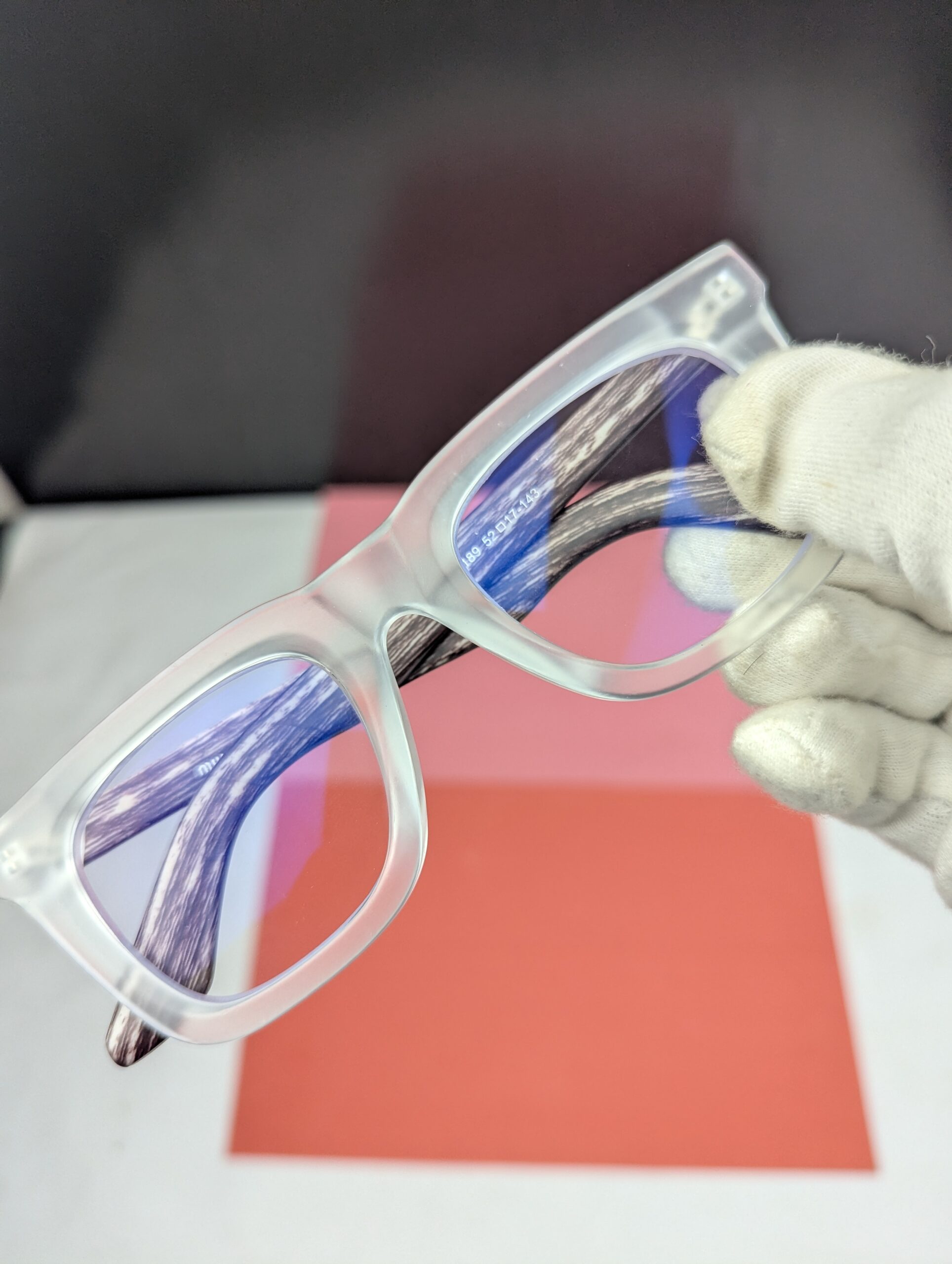 Modern Matte Translucent Square Blue Light Blocking Eyeglasses with Wood-Grain Temples - Image 3