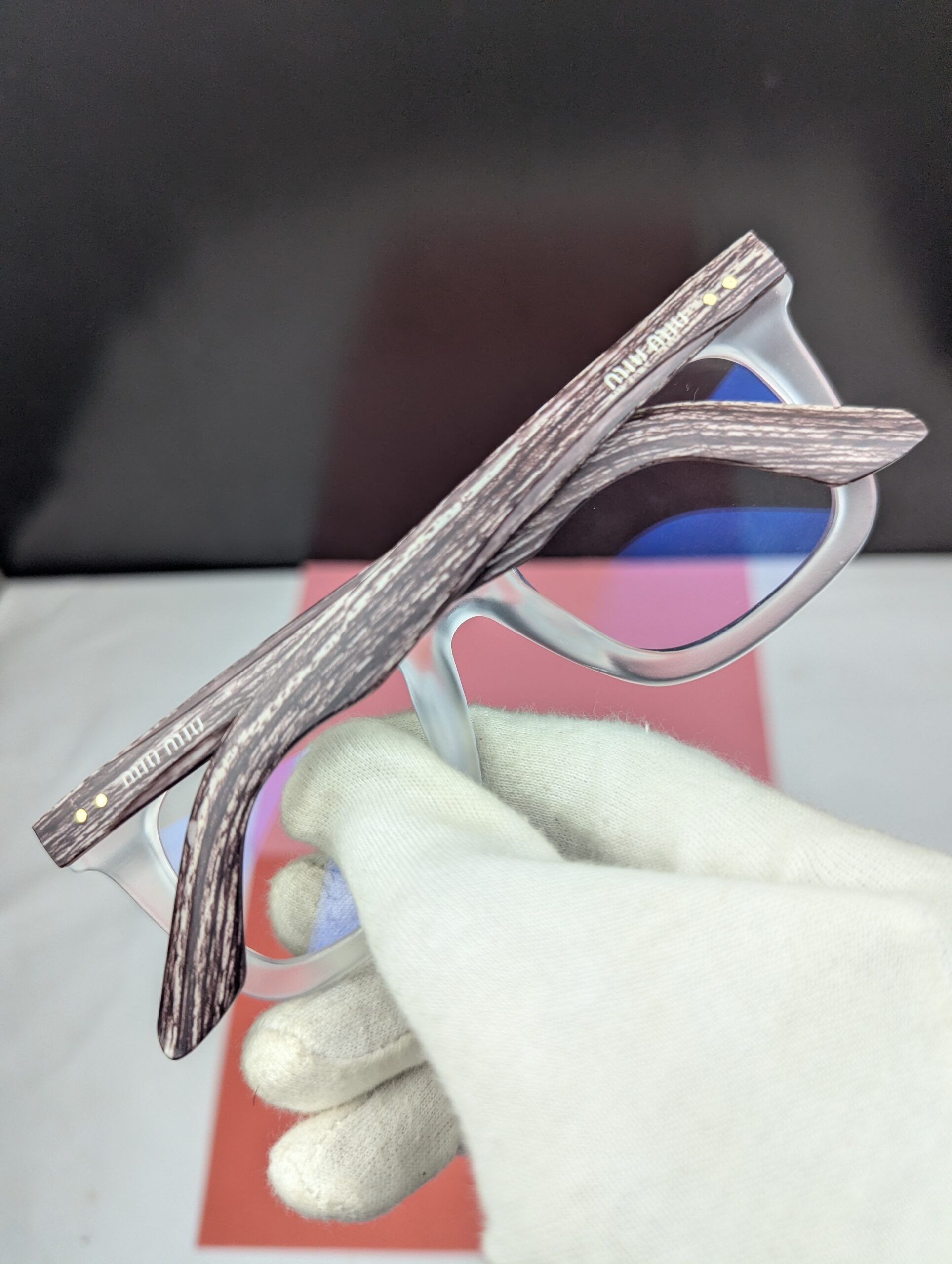 Modern Matte Translucent Square Blue Light Blocking Eyeglasses with Wood-Grain Temples - Image 4