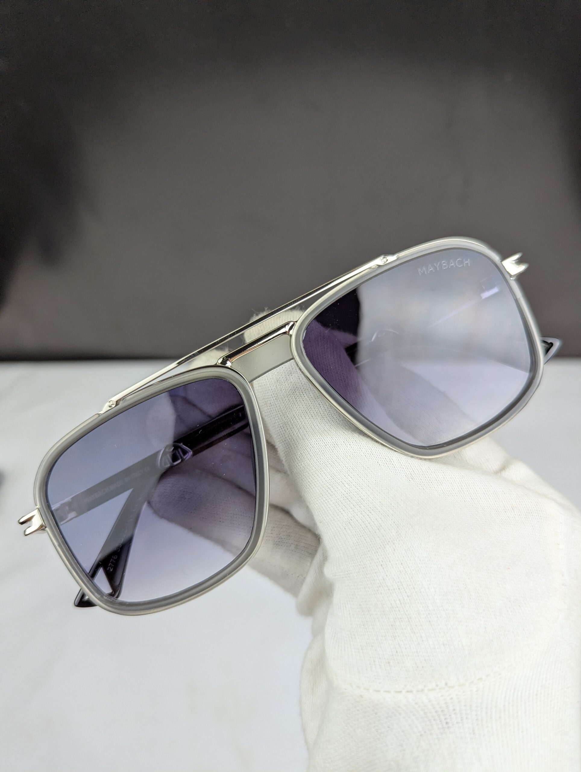 MAYBACH Premium Silver Square Sunglasses – Grey Gradient Lens