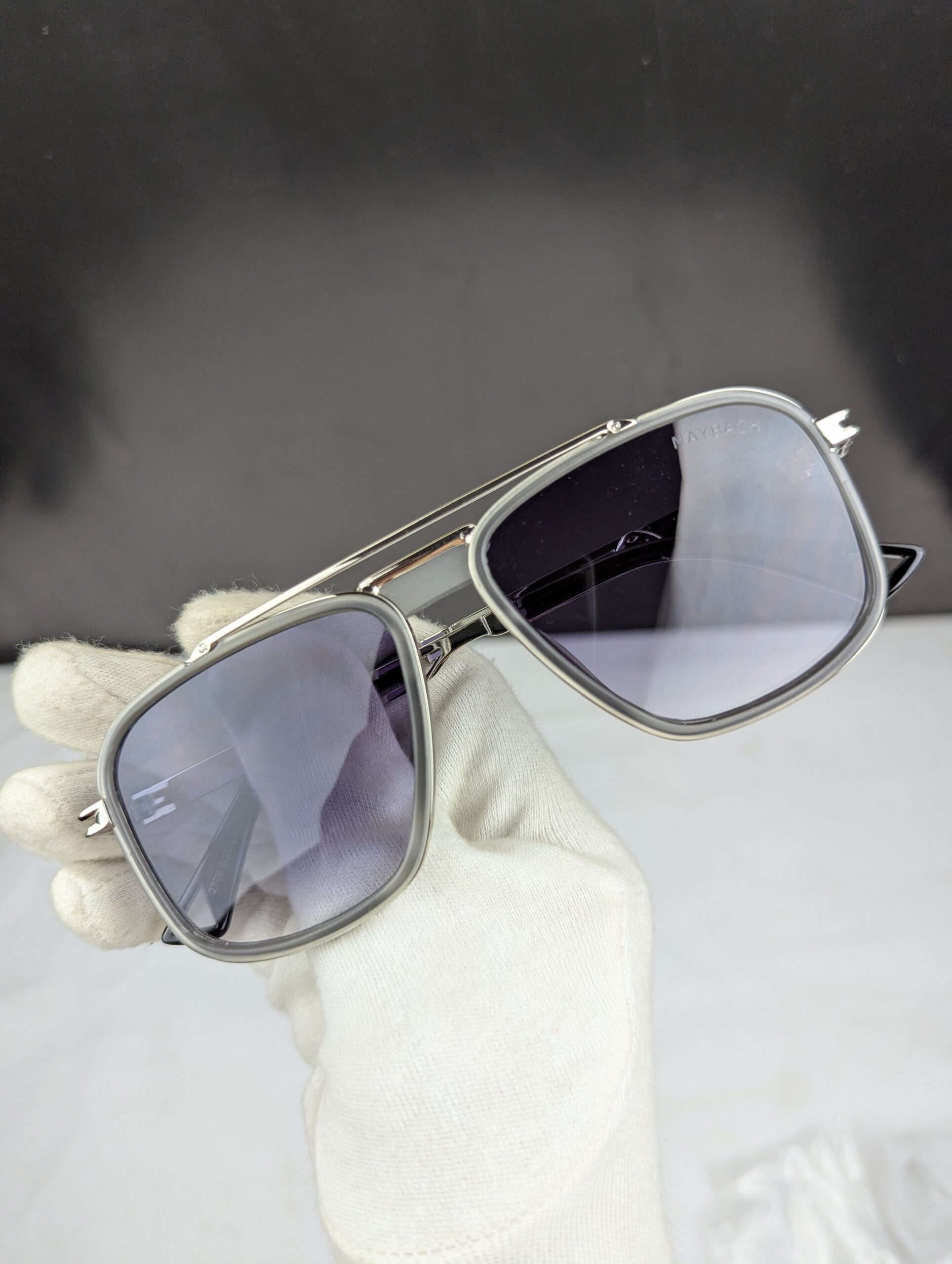 MAYBACH Premium Silver Square Sunglasses – Grey Gradient Lens - Image 2
