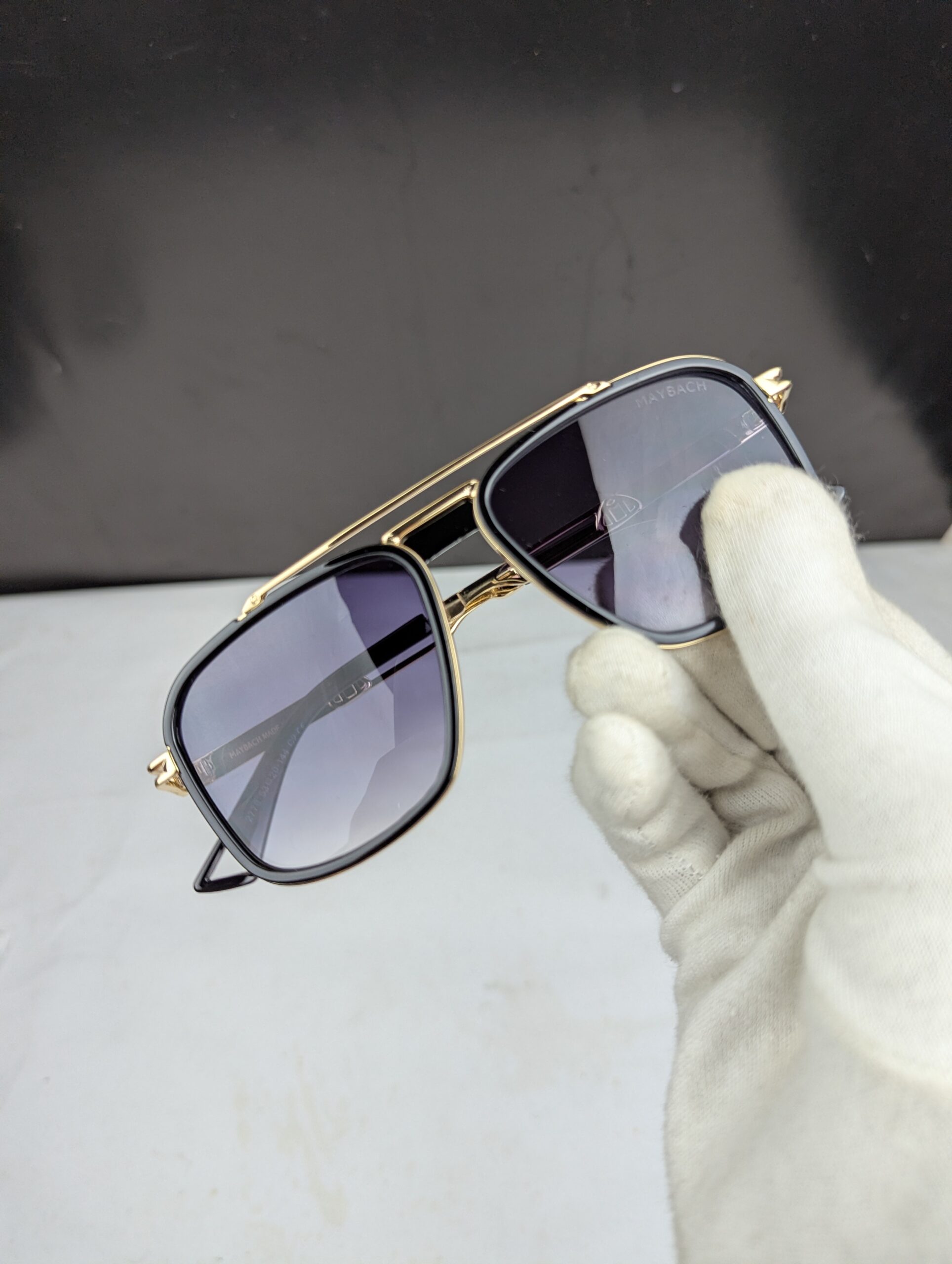 MARSHOCH Premium Square Double Bridge Sunglasses – Black & Gold - Image 4