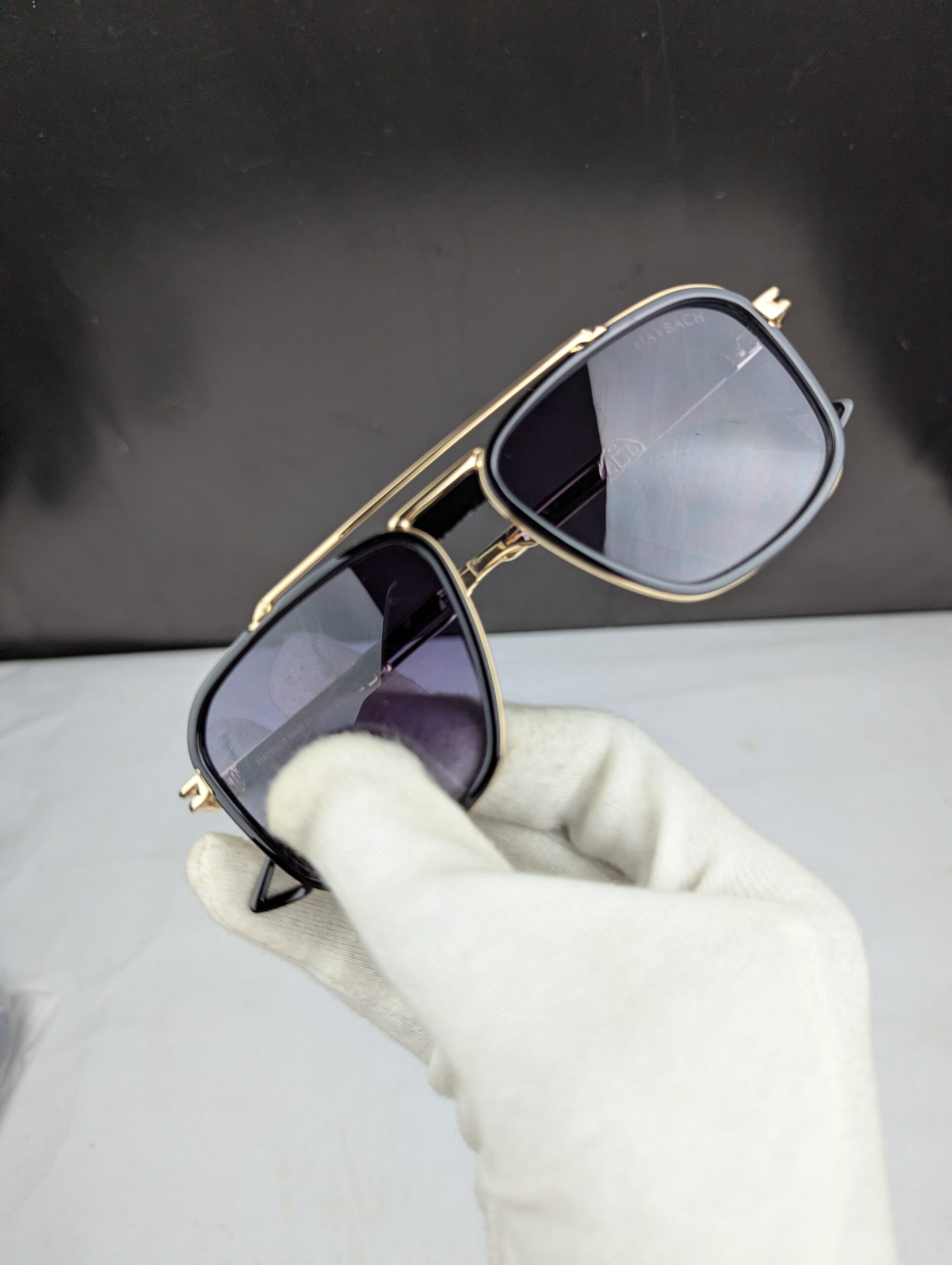 MARSHOCH Premium Square Double Bridge Sunglasses – Black & Gold - Image 2