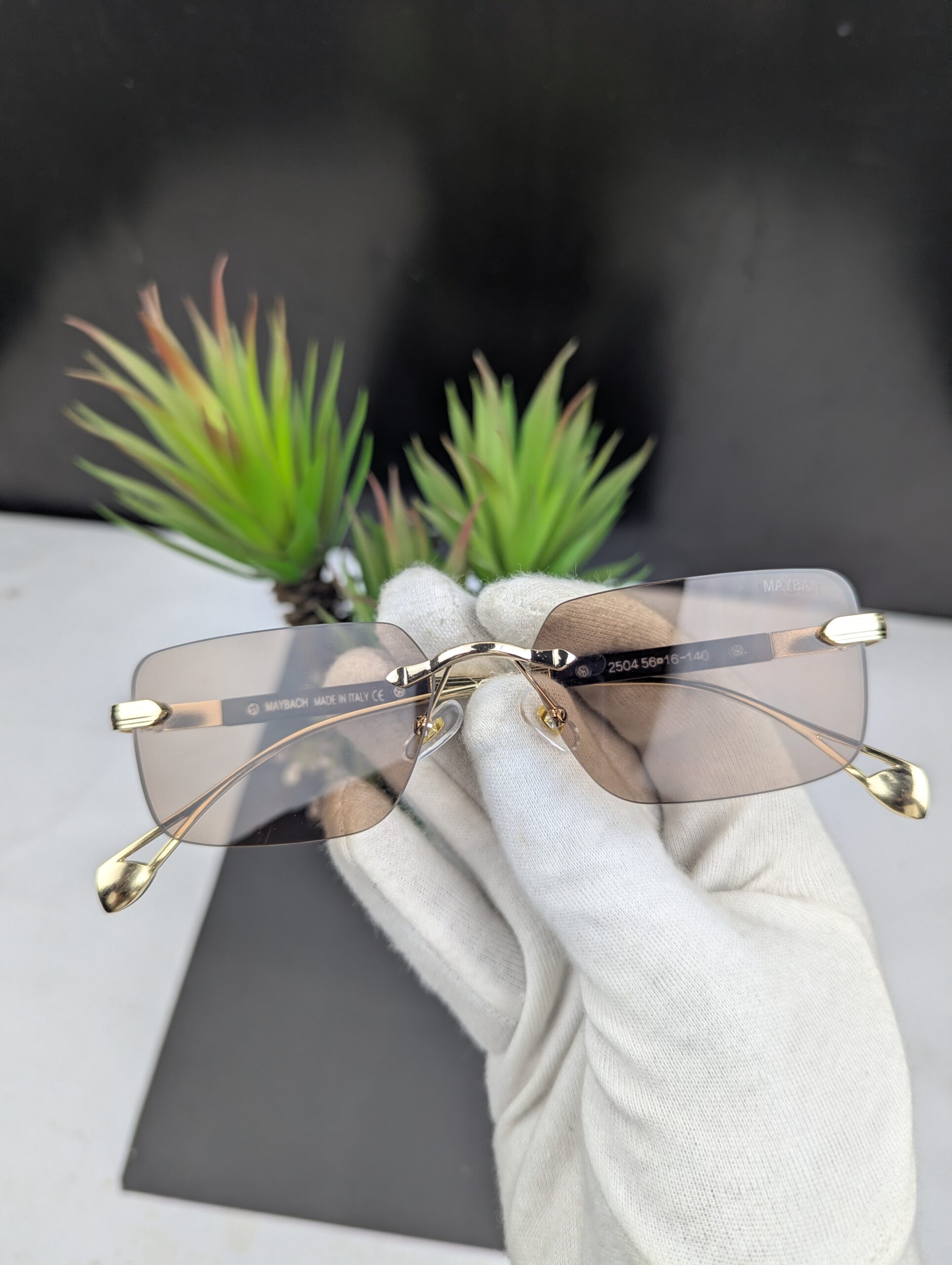 Maybach Premium Rimless Gradient Rectangle Sunglasses