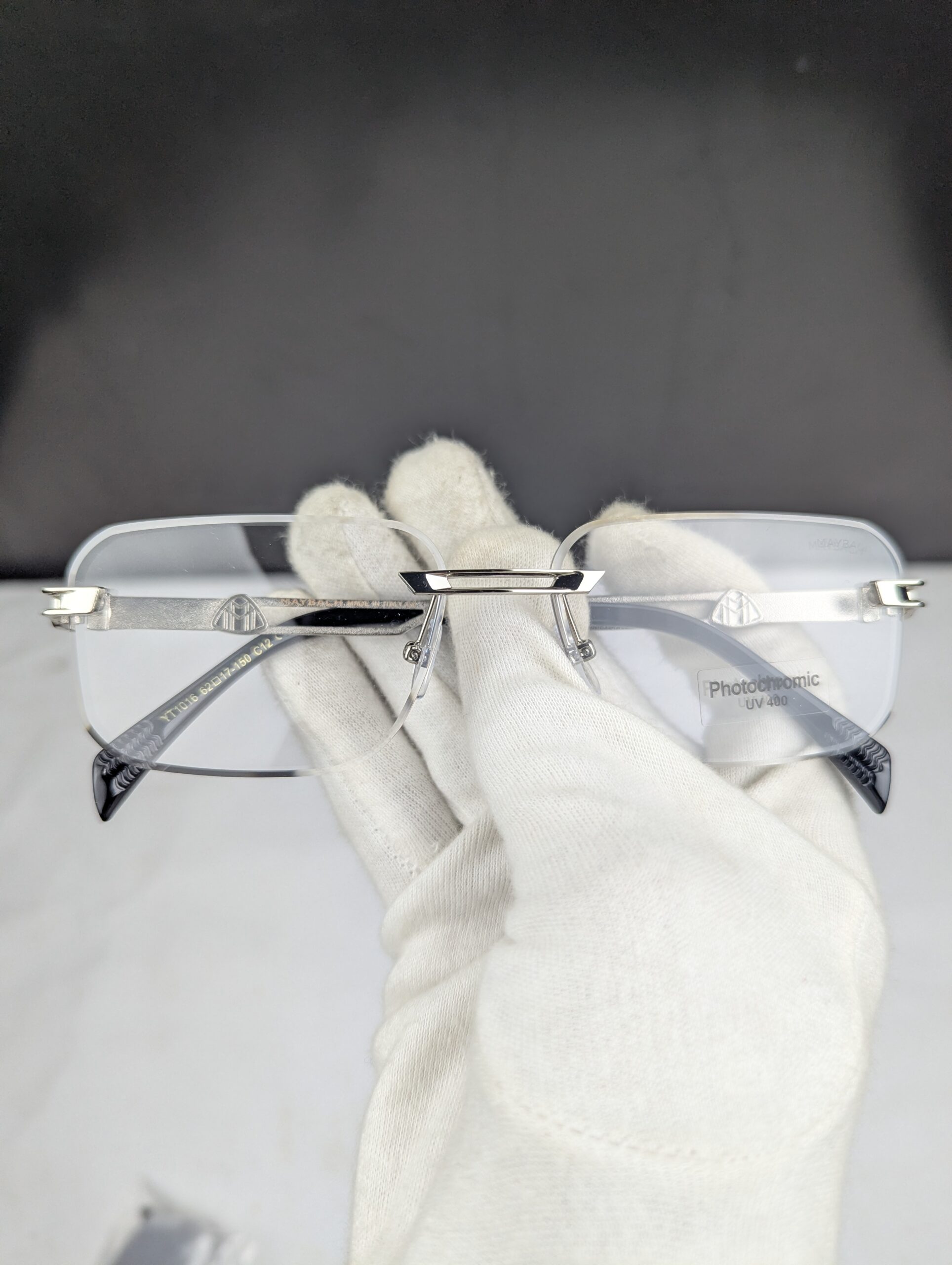 Premium Maybach Luxury Rimless Photochromic Sunglasses – Silver & Black - Image 3