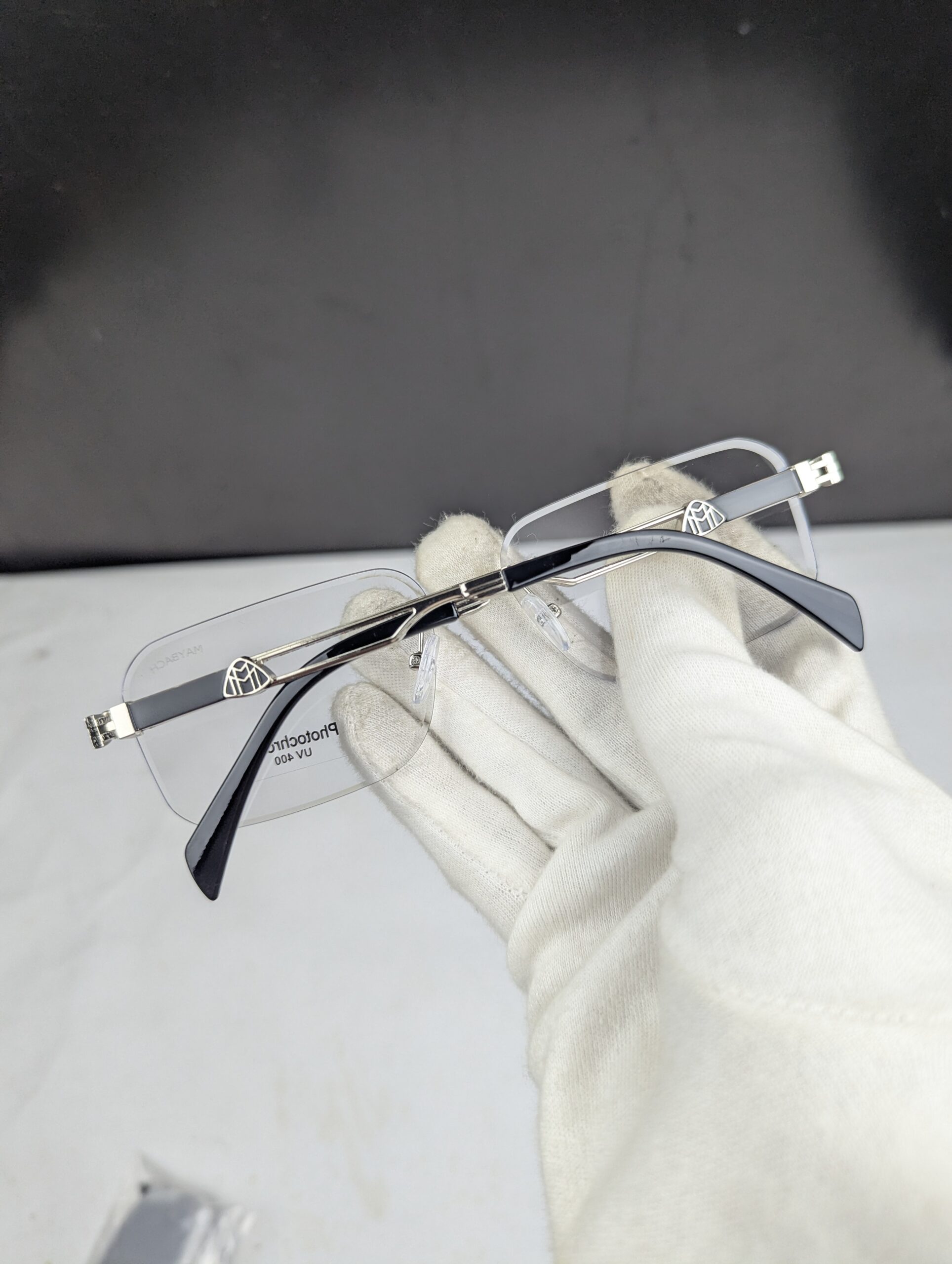 Premium Maybach Luxury Rimless Photochromic Sunglasses – Silver & Black - Image 2