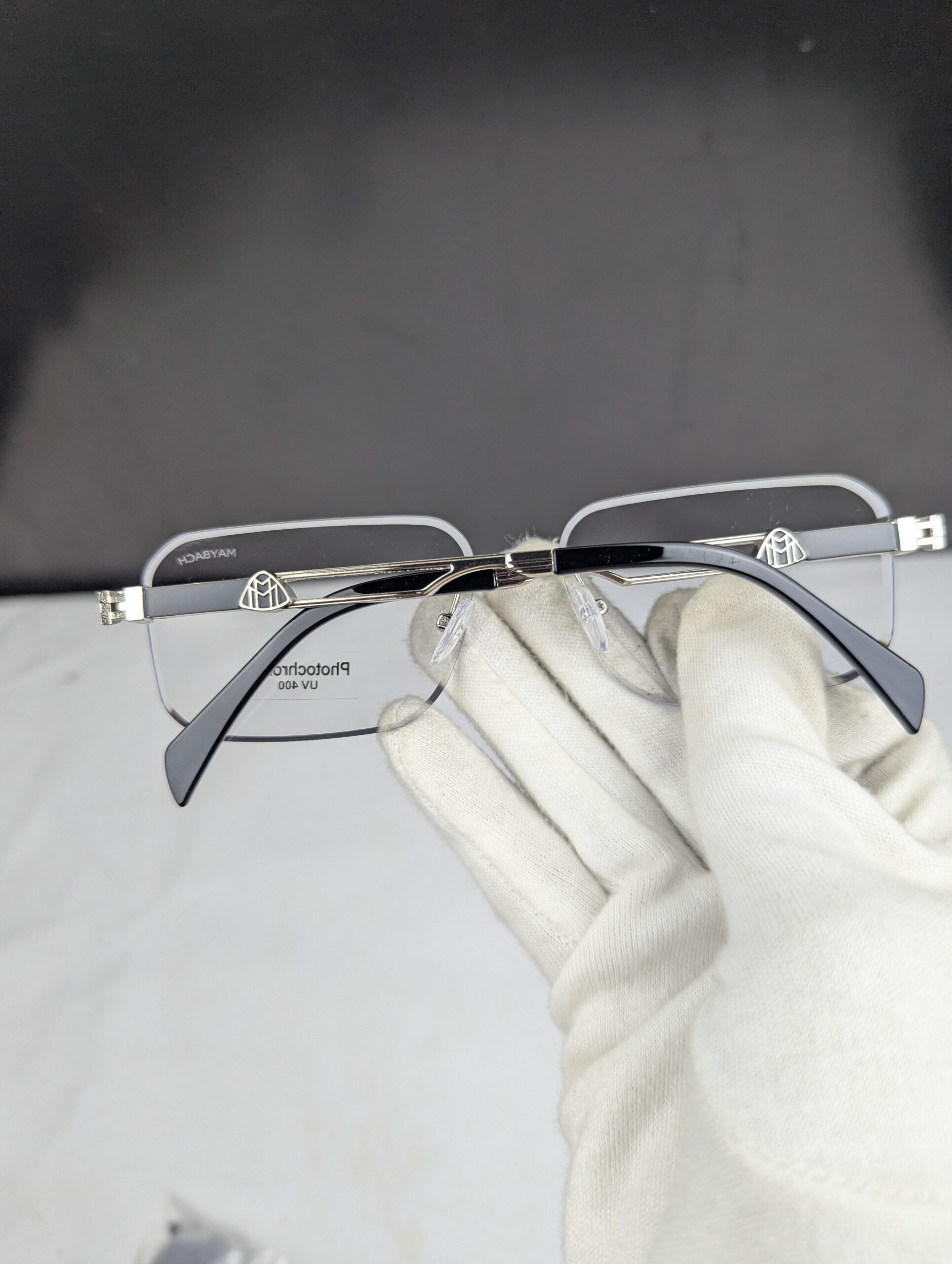 Premium Maybach Luxury Rimless Photochromic Sunglasses – Silver & Black - Image 4