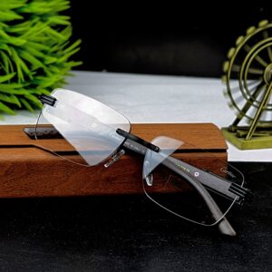 Cartier Rimless Rectangular Eyeglasses – Matte Black Metal & Wooden Texture Temple