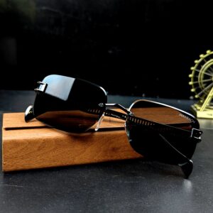 Maybach Premium Rimless Rectangular Sunglasses for Men – Black Lens with Wooden Case