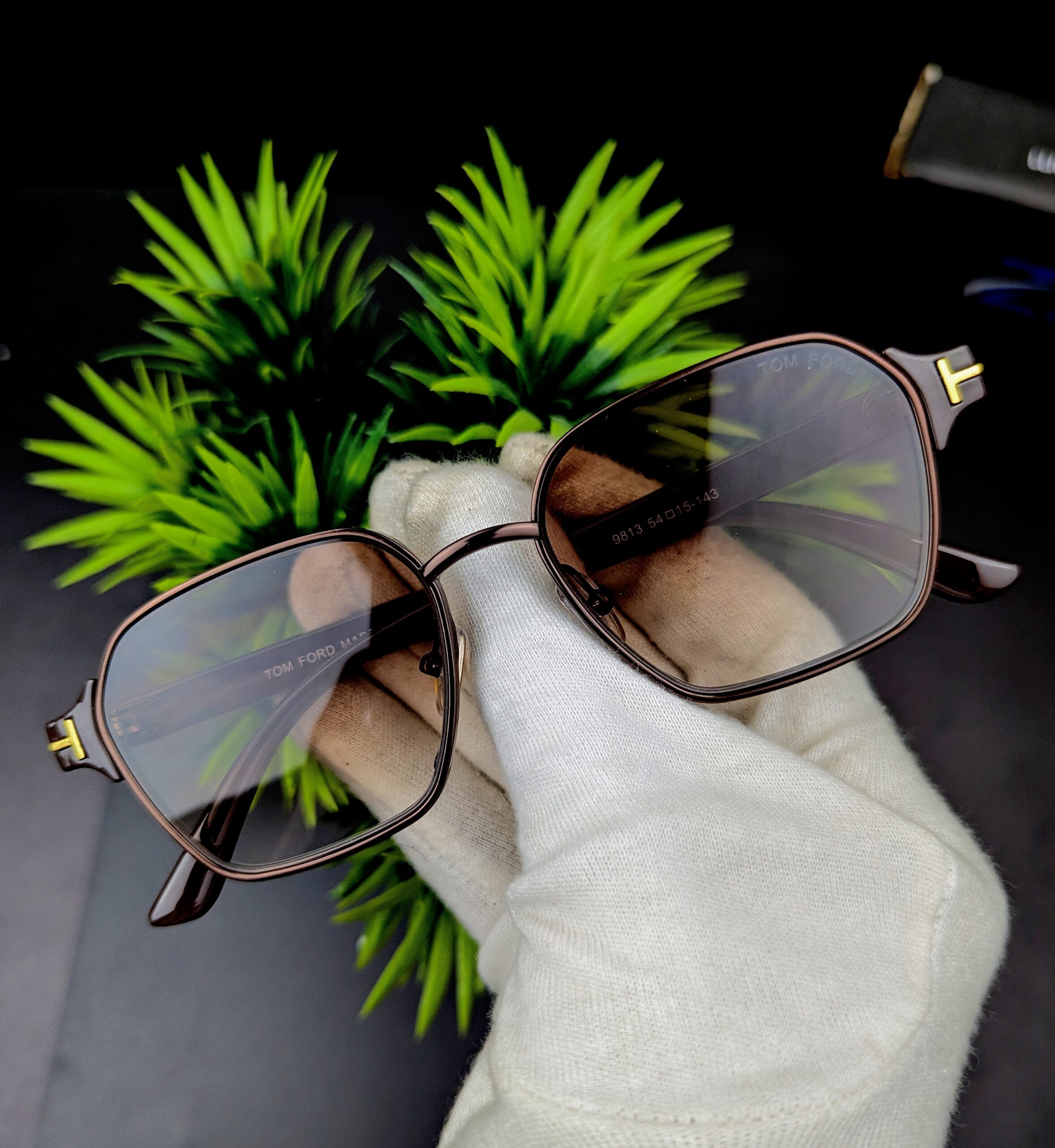 Tom Ford Designer Square Sunglasses for Men & Women – Metallic Brown Frame
