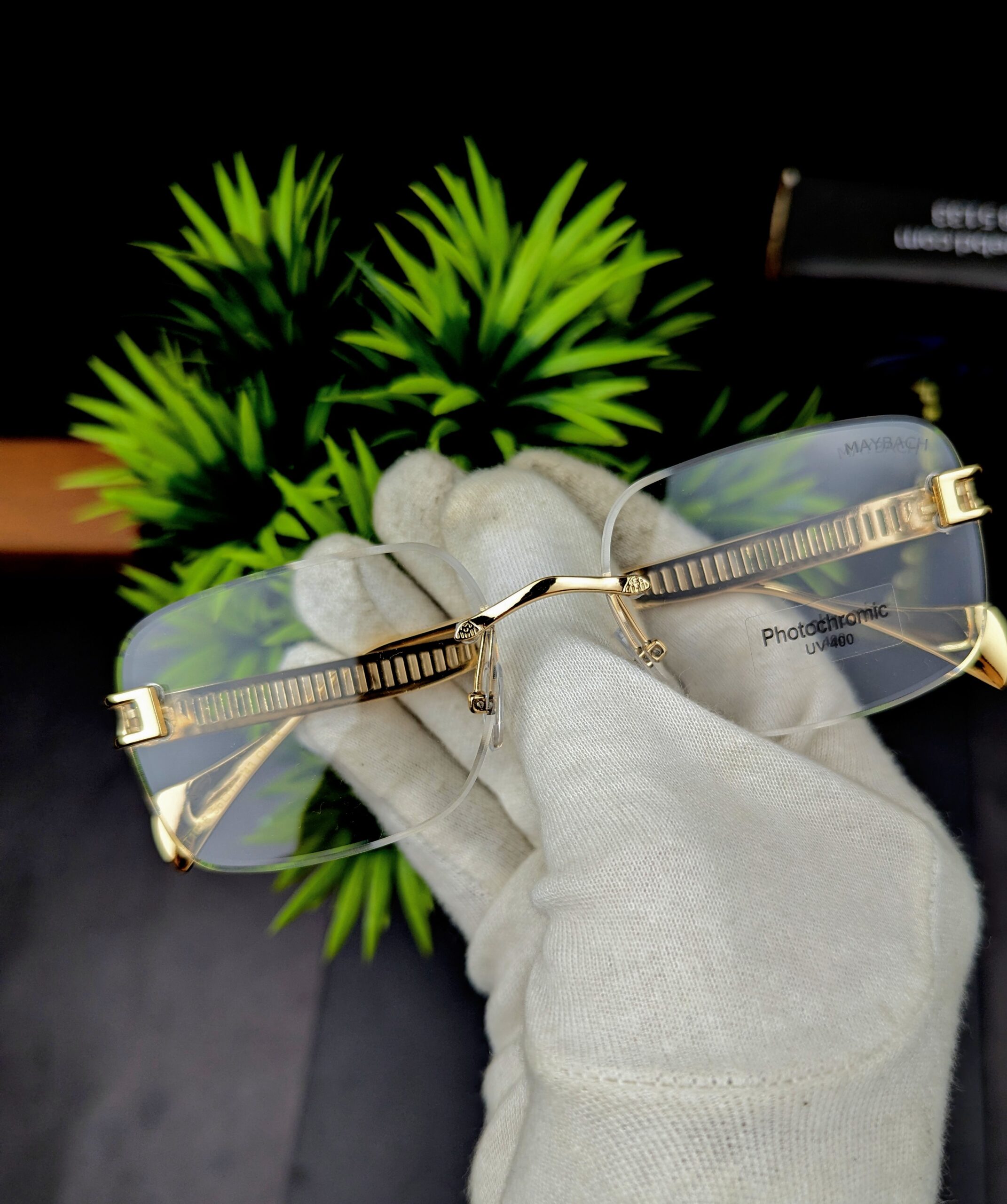 Luxury Rimless Gold Frame Photochromic UV400 Sunglasses / Eyeglasses