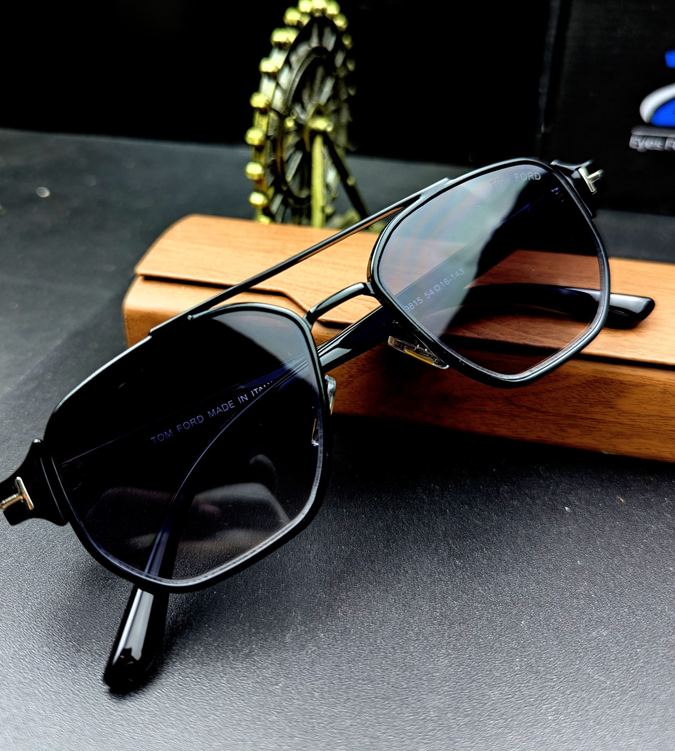 Tom Ford Designer Double-Bridge Square Black Sunglasses for Men & Women