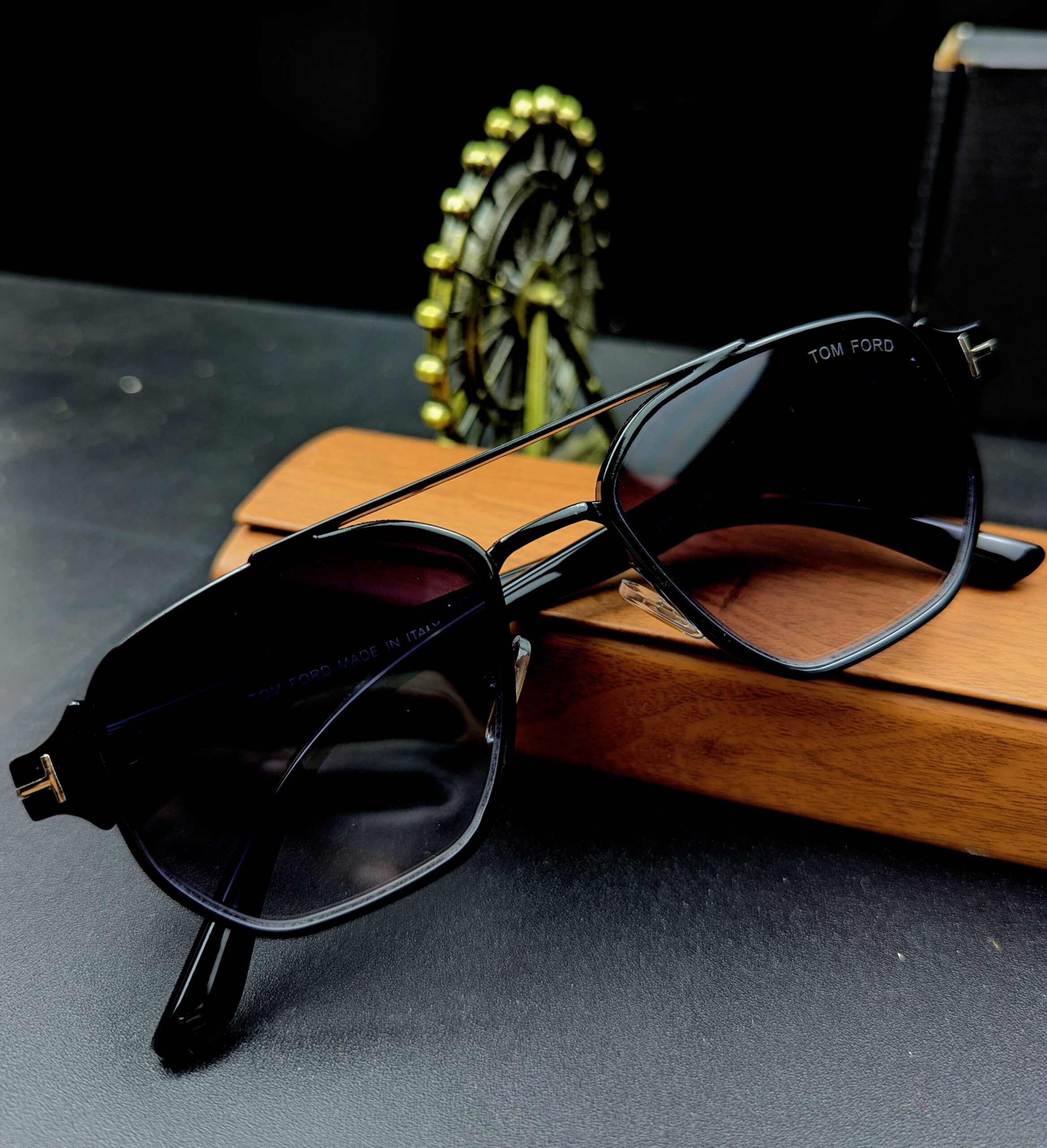 Tom Ford Designer Double-Bridge Square Black Sunglasses for Men & Women - Image 3