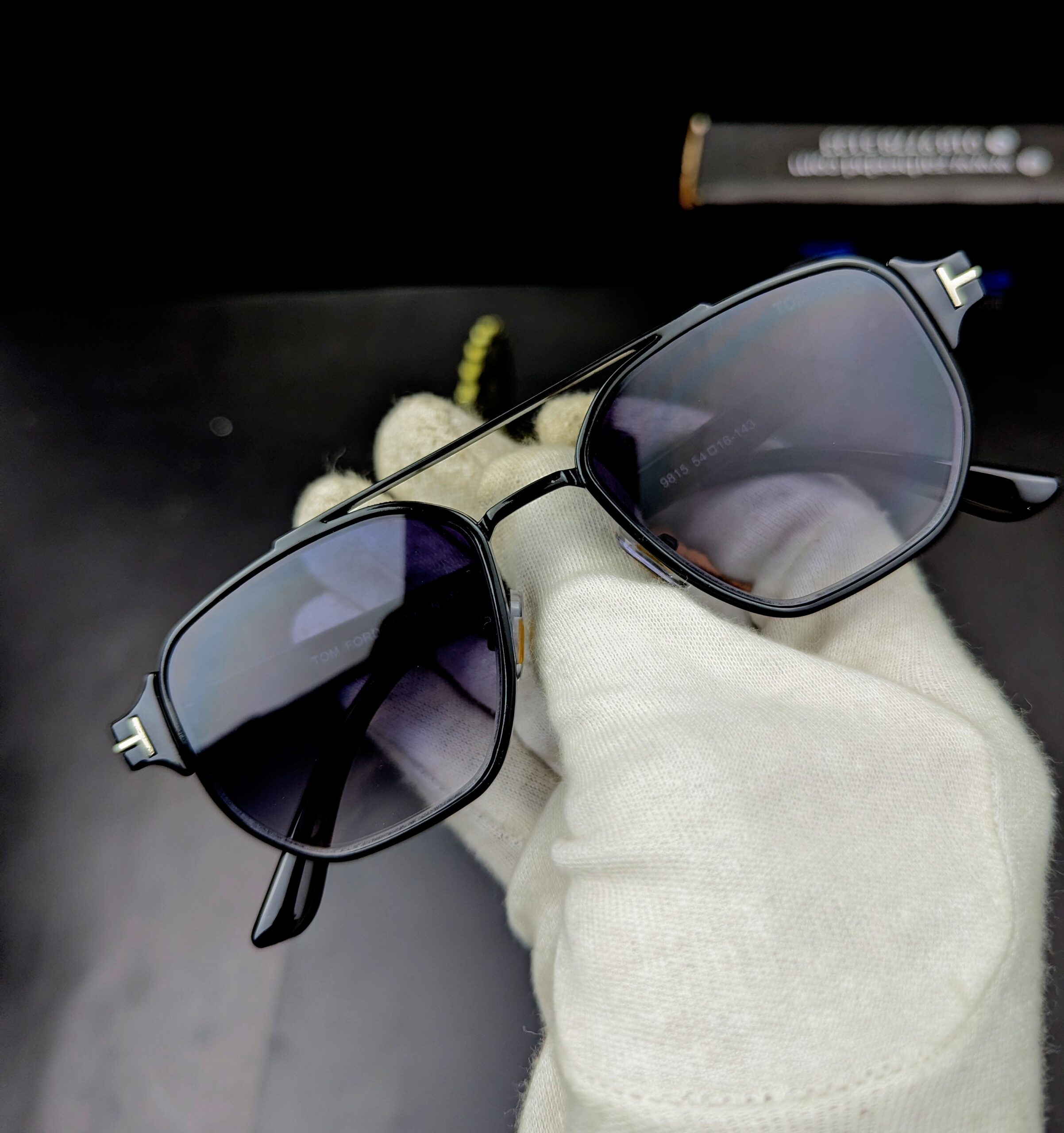 Tom Ford Designer Double-Bridge Square Black Sunglasses for Men & Women - Image 5