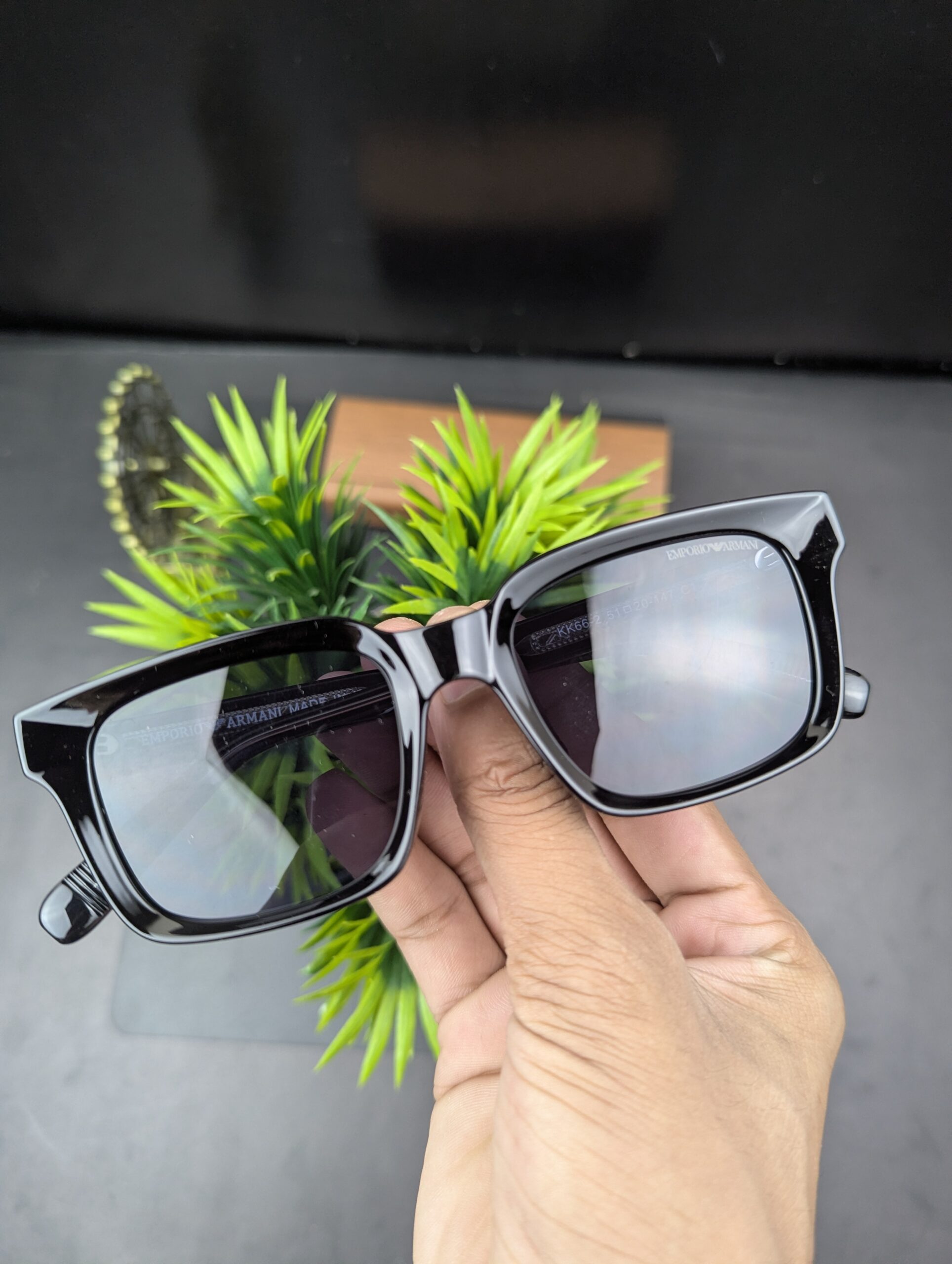 Emporio Armani Glossy Black Thick-Rim Square Sunglasses