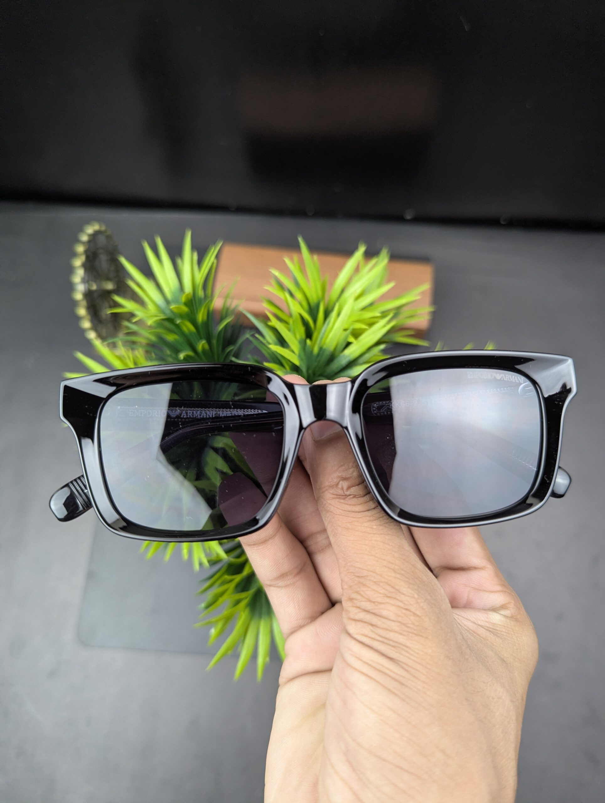 Emporio Armani Glossy Black Thick-Rim Square Sunglasses - Image 3