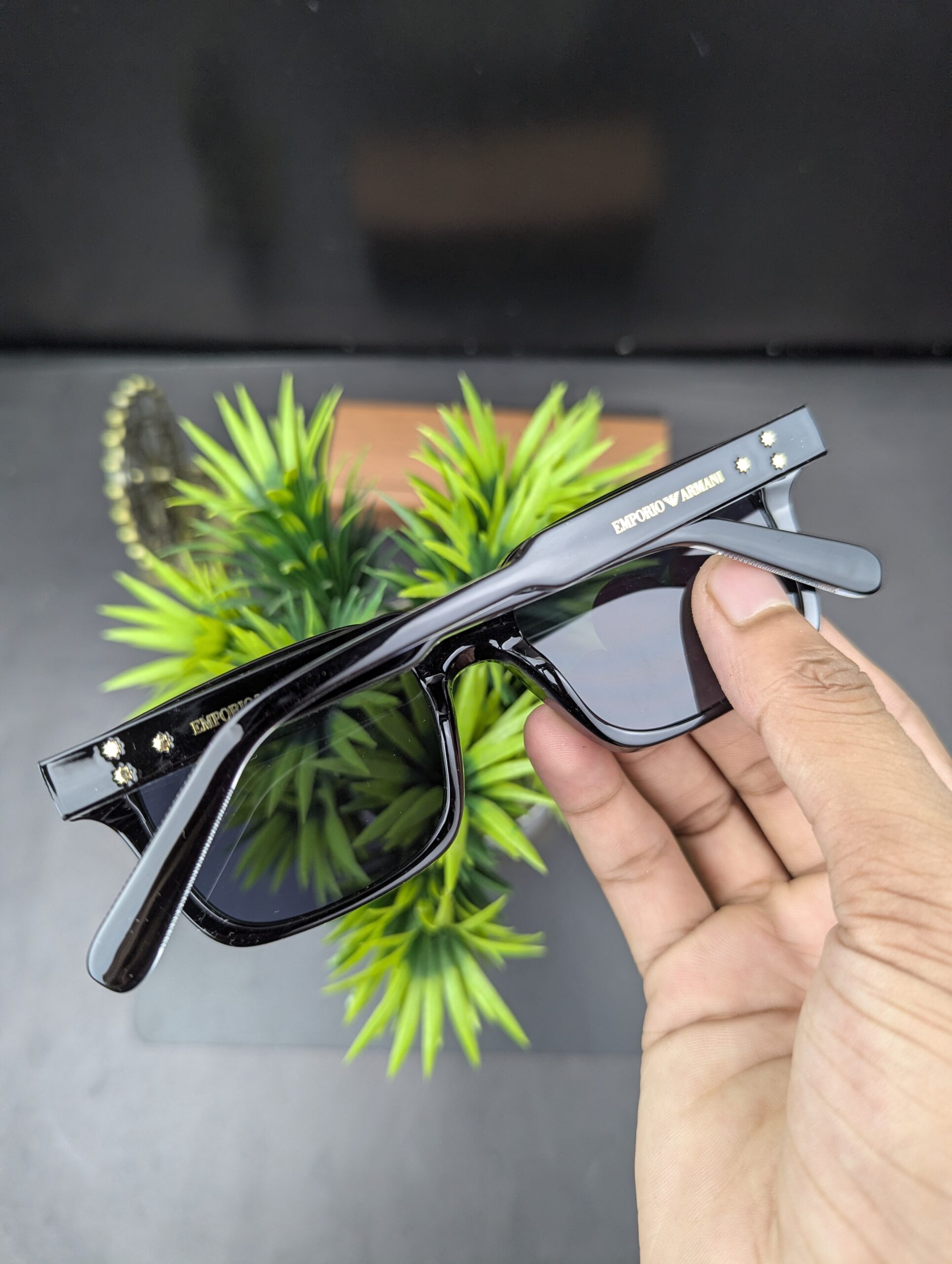 Emporio Armani Glossy Black Thick-Rim Square Sunglasses - Image 2